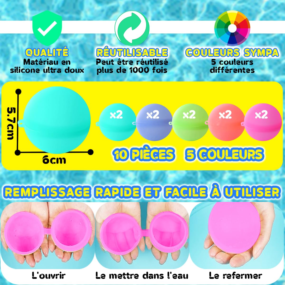 Reusable Water Bomb Set – 10 Quick-Fill Water Bombs for Epic Pool, Beach, Garden, and Backyard Water Battles