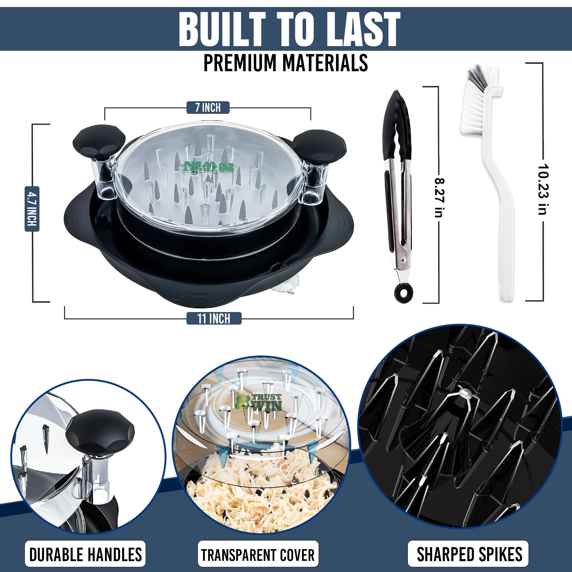 Premium Chicken Shredder Tool with Suction Cups - Heavy Duty Meat Shredder for Large Chicken Breasts | Anti-Slip Base & Detachable Tray | Clear Lid & Ergonomic Handle | Perfect for Meal Prep, BBQ, and Home Cooking | Essential Kitchen Gadget for Easy Meat Shredding