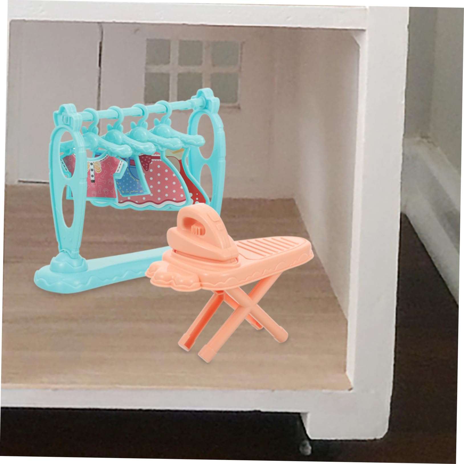 DOITOOL Mini Ironing Station with Clothes Rack - Realistic Dollhouse Accessories for 1:12 Scale Dolls - Perfect for DIY Dollhouse Decor & Miniature Scene Setup
