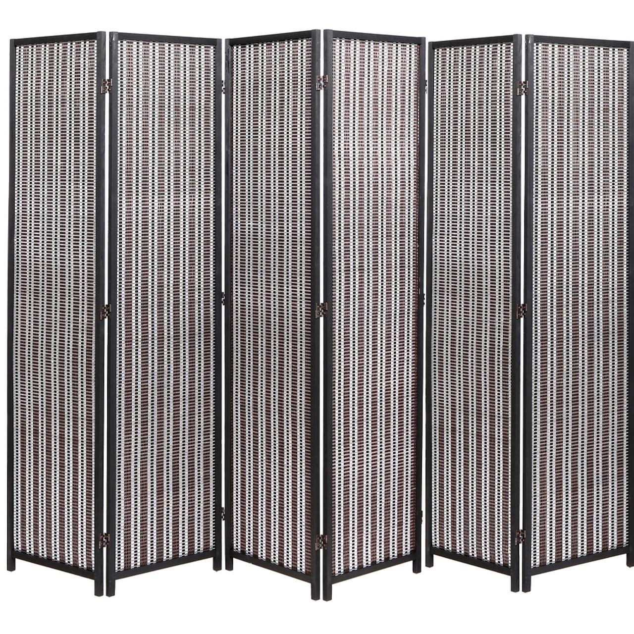 Legacy Decor 6-Panel Room Divider - Black Wood & Bamboo Weave Screen for Home Office, Bedroom Partition and Privacy