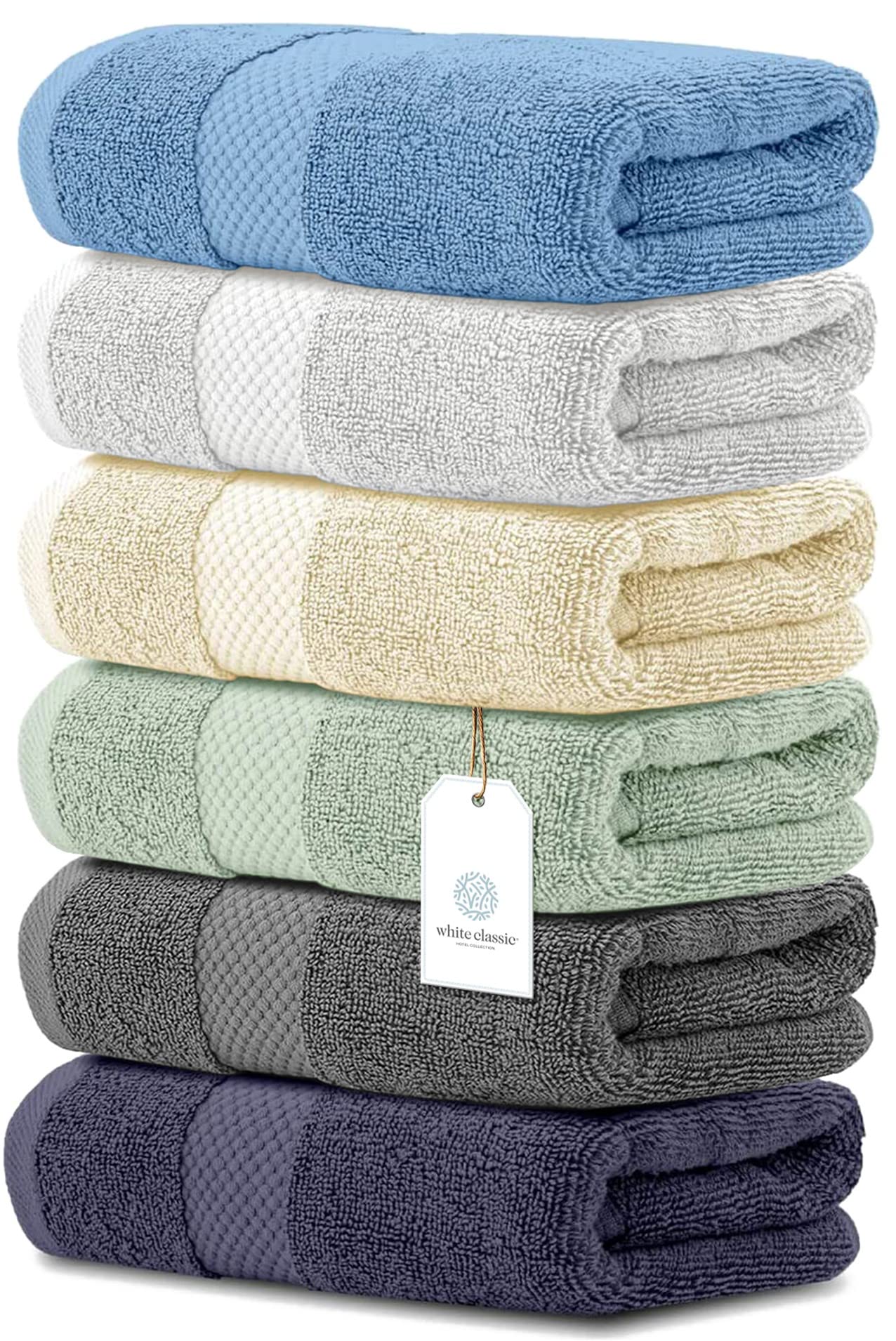 Premium White Luxury Hand Towels Set of 6 - 100% Egyptian Cotton Bath Towels 16x30 Inches - Soft & Absorbent for Bathroom, Hotel, Spa & Kitchen Use - Ideal for Home, Guest Rooms & Luxury Accommodations