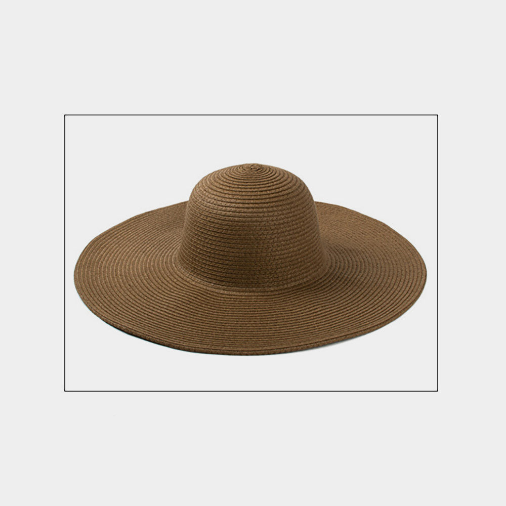 Women's Fashionable Brown Solid Straw Sun Hat - Wide Brim Summer Beach Hat for Outdoor, Travel, and Gardening