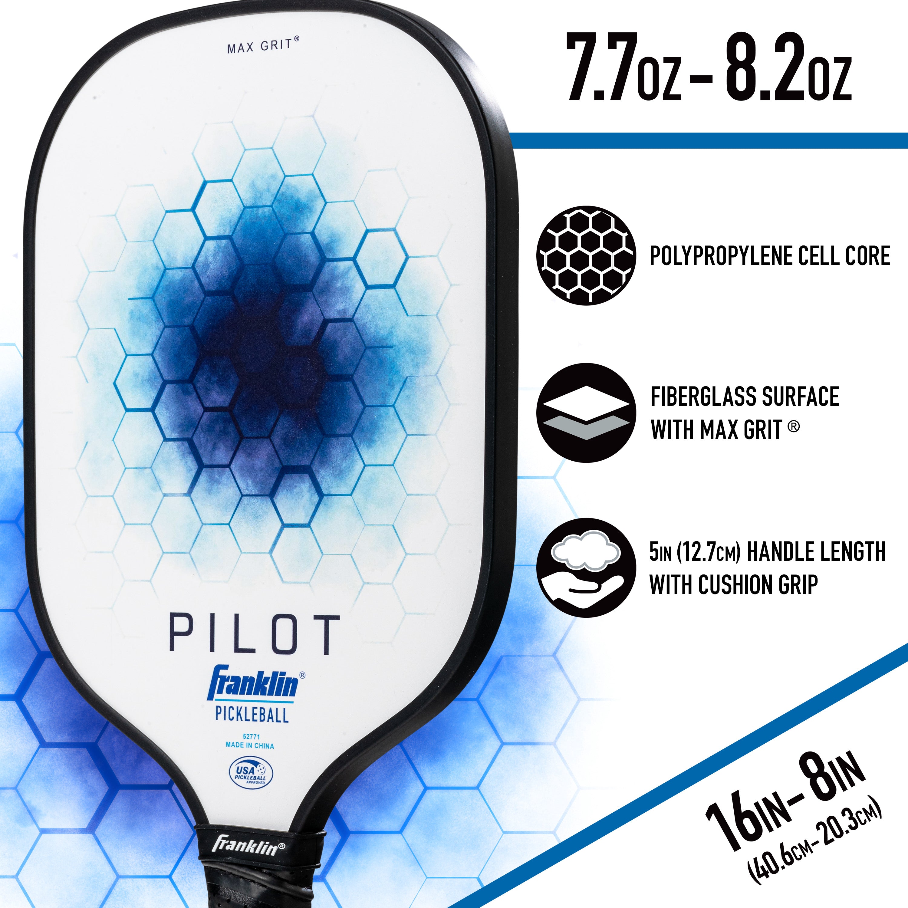 Franklin Pilot Pickleball Paddle - Premium Carbon Fiber Surface with Cushion Grip | Perfect for Indoor & Outdoor Court Play, Tournaments & Recreational Games
