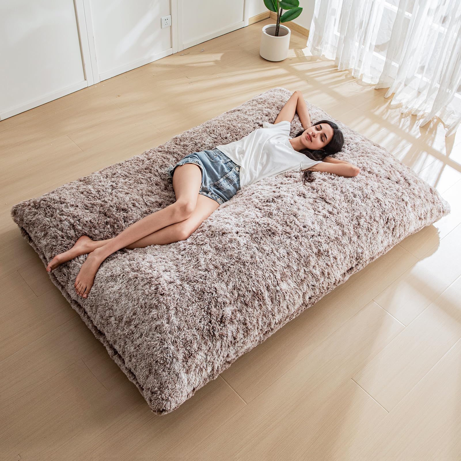 MAXYOYO 3-in-1 Convertible Bean Bag Chair - Giant Memory Foam Sofa Bed & Floor Mattress with High Density Support for Living Room, Bedroom, Dorm | Multi-Functional Lounger for Relaxing, Gaming & Sleep