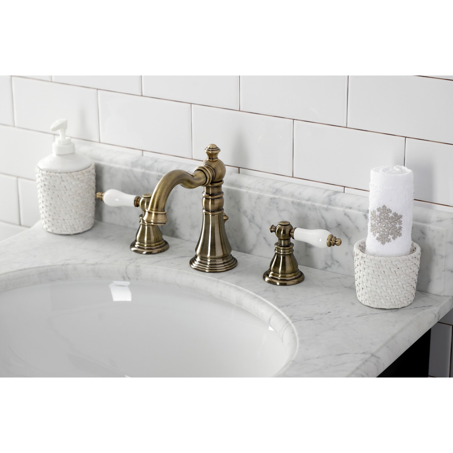 American Patriot FSC19733APL 3-Hole Widespread Bathroom Faucet with Brass Pop-Up Drain - Antique Brass Finish - Perfect for Vintage & Farmhouse Style Bathrooms