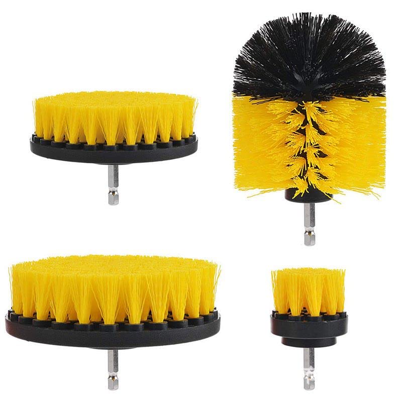 Car Cleaning Drill Brush Kit - 4PCS Heavy Duty Scrub Brushes for Carpet, Grill & Auto Detailing - Perfect for Car Wash, Home Cleaning & Outdoor BBQ Maintenance