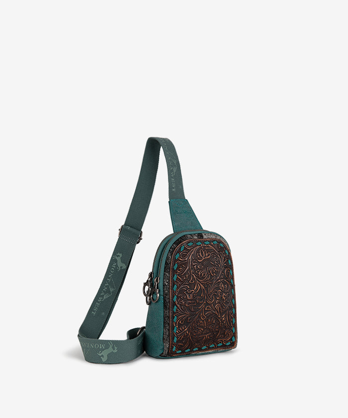 Montana West Tooled Leather Concealed Carry Sling Bag for Men & Women - Crossbody Shoulder Bag with Hidden Gun Pocket - Perfect for Hiking, Travel & Everyday Use