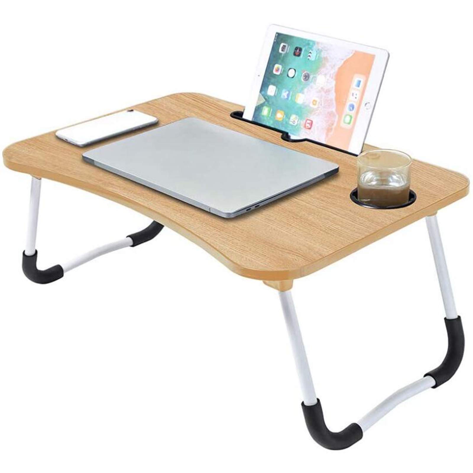 Foldable Laptop Stand with Cup Holder - Portable Lap Desk for Laptop, Tablet & Notebook - Perfect for Watching Movies in Bed, Working from Home, or Dining on the Couch