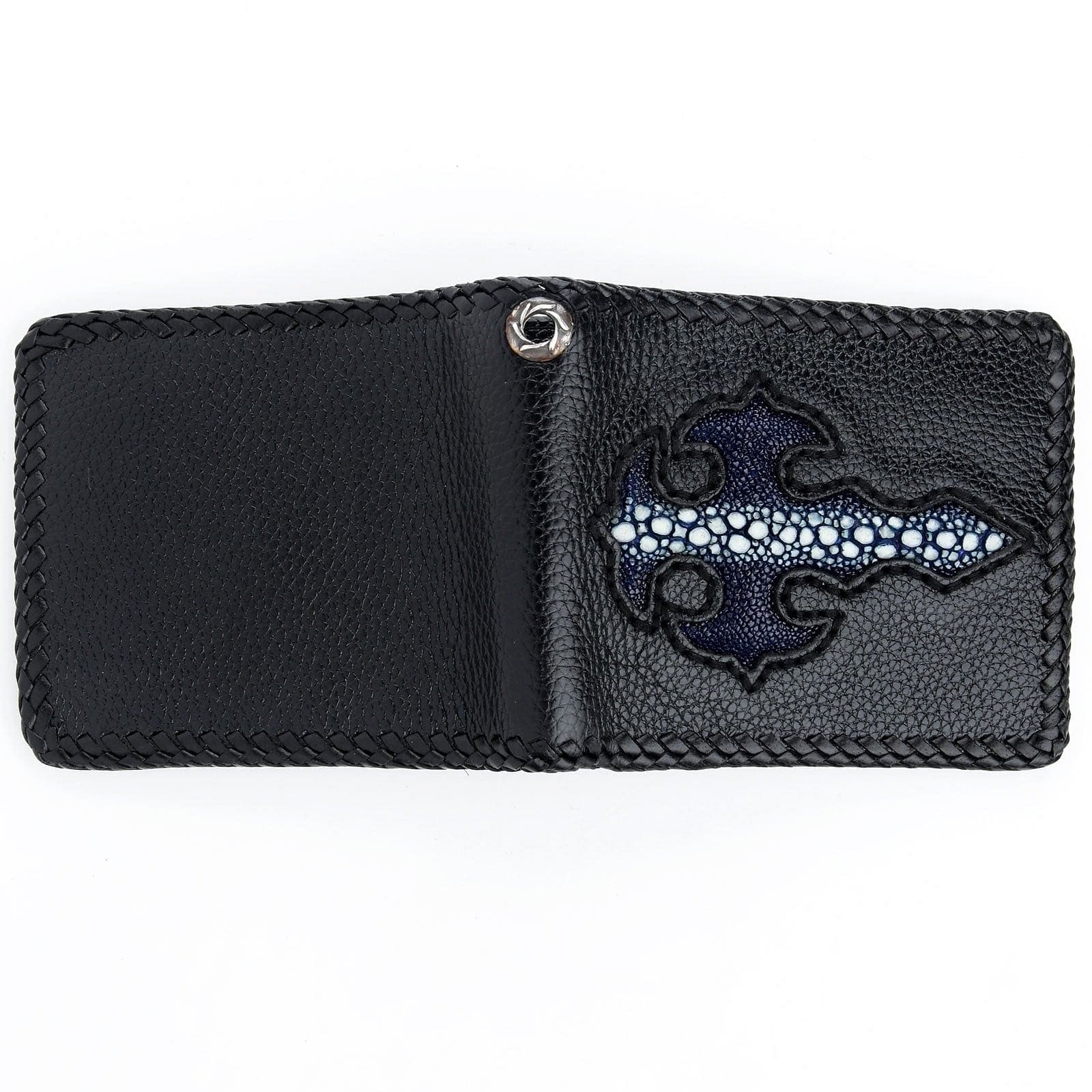 Genuine Exotic Blue Stingray Leather Biker Wallet for Men - Stylish Cross Design, RFID Protection - Perfect for Motorcycle Riders & Everyday Use