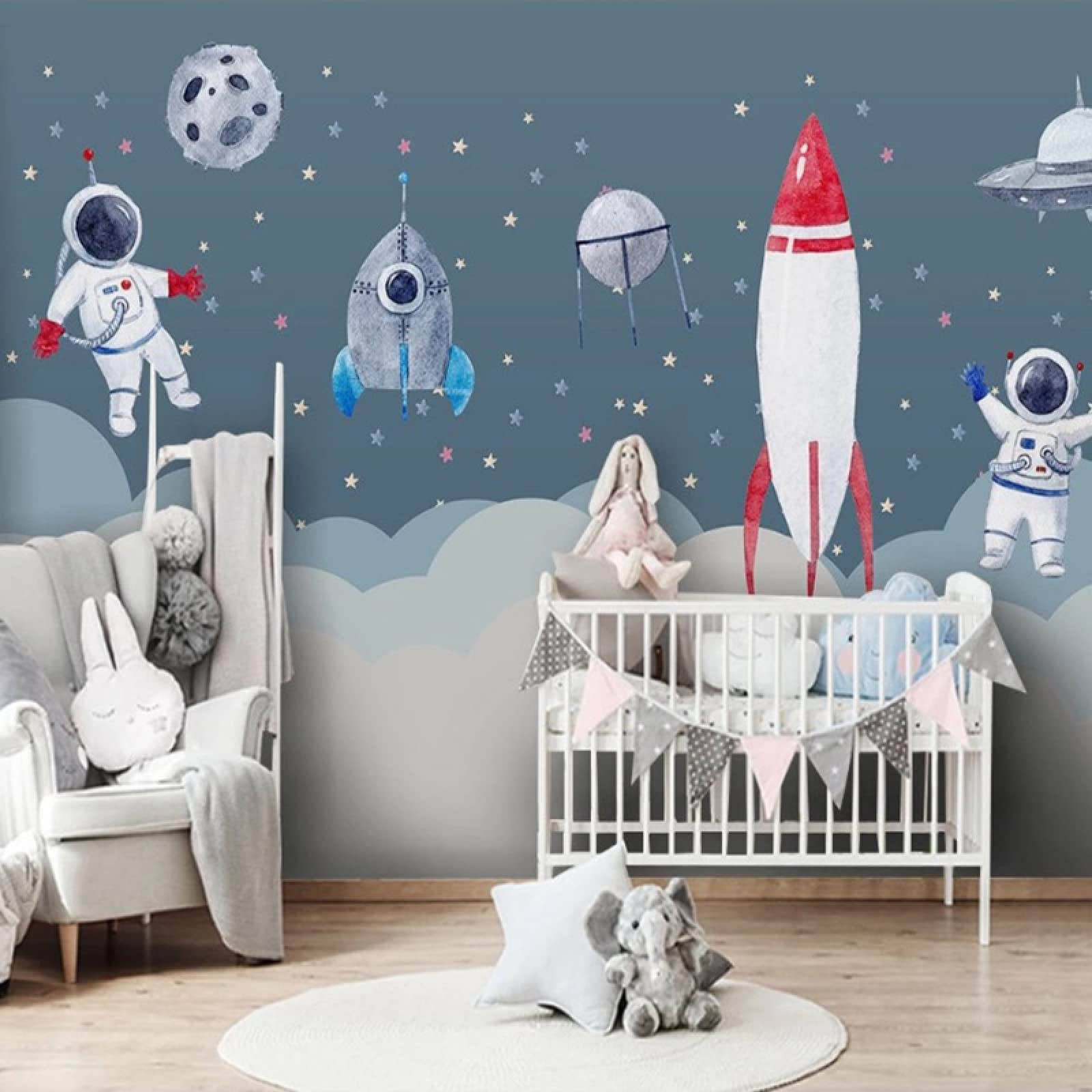 Custom Cartoon Space Rocket 3D Wallpaper for Kids Room - Waterproof Mural Painting for Boys & Girls Bedroom, Living Room, Dining Room Decor | Perfect for Nursery, Playroom & Home Themed Decorations