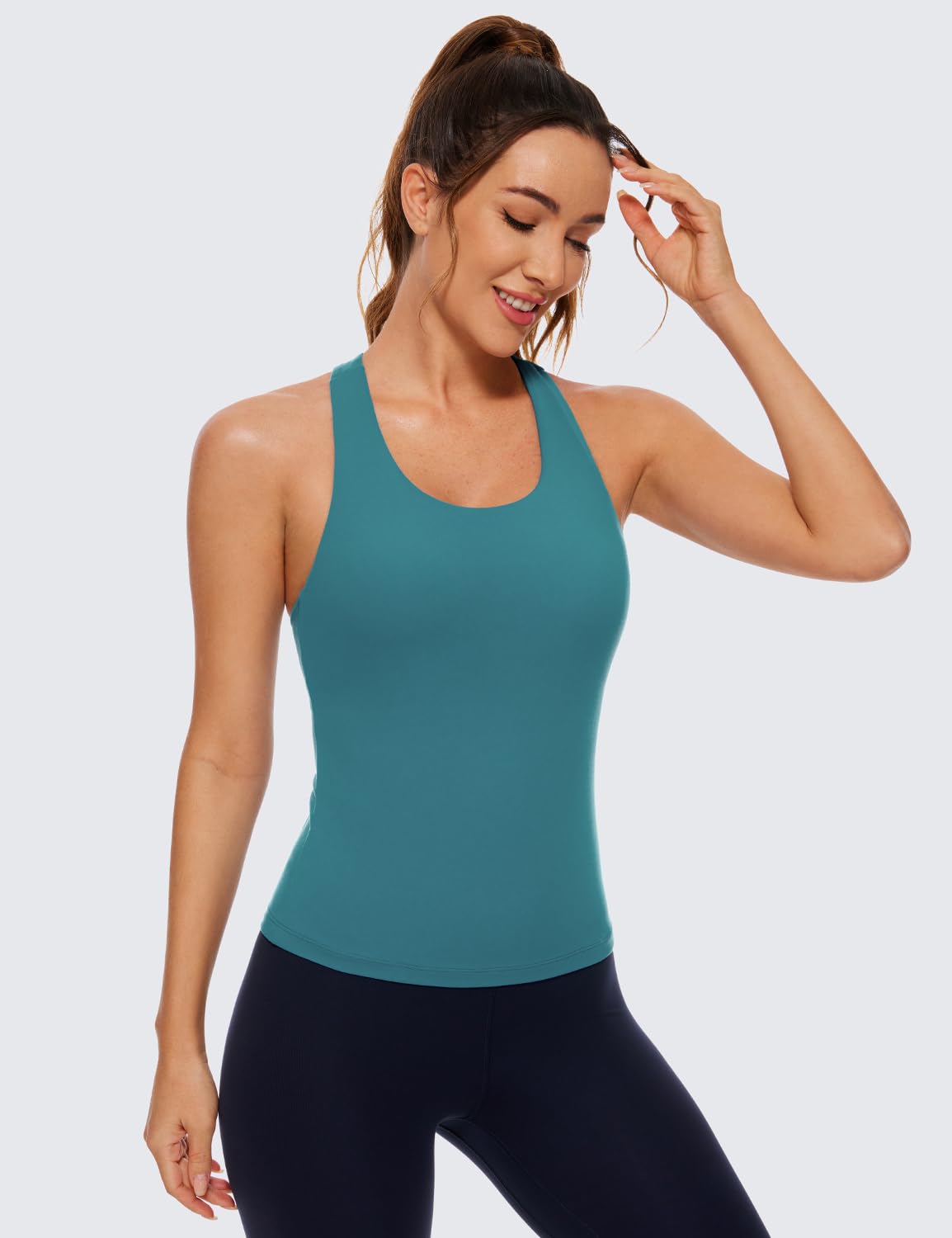 CRZ YOGA Butterluxe Women's Workout Tank Top with Built-in Shelf Bra & Padding - Racerback Athletic Spandex Yoga Camisole for Gym, Running & Yoga