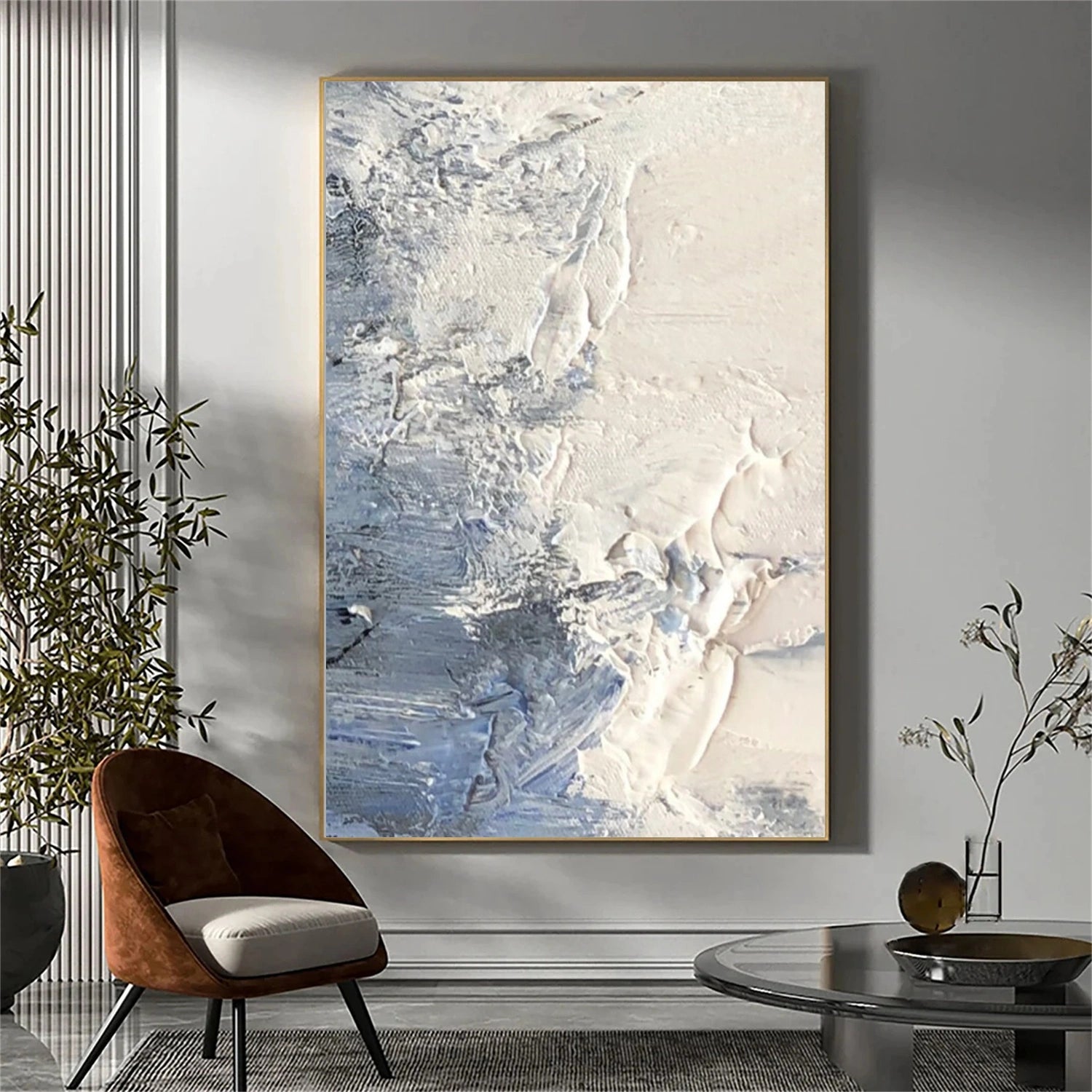 Abstract Tranquility Art Painting #WS275 - Modern Wall Decor for Living Room, Bedroom & Office - Calming Blue & White Canvas Artwork