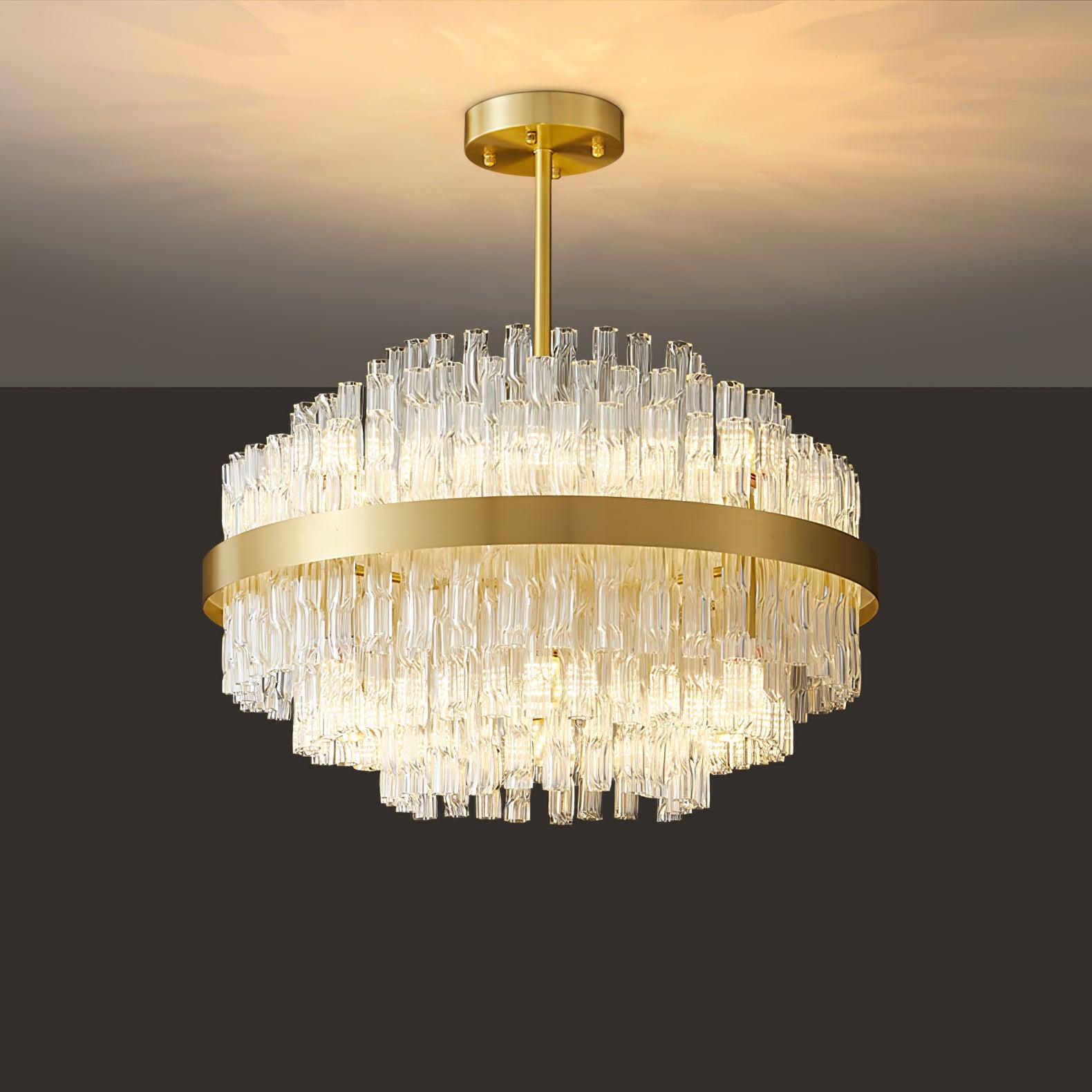 Elegant Gold and Clear Crystal Rod Chandelier - Modern Luxury Ceiling Light Fixture for Dining Room, Living Room, or Bedroom Decor