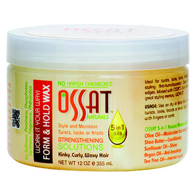 OSSAT NATURALS FORM & HOLD WAX 12oz - Strong Hold Styling Wax for Men & Women - Perfect for Pompadours, Quiffs & Textured Hairstyles