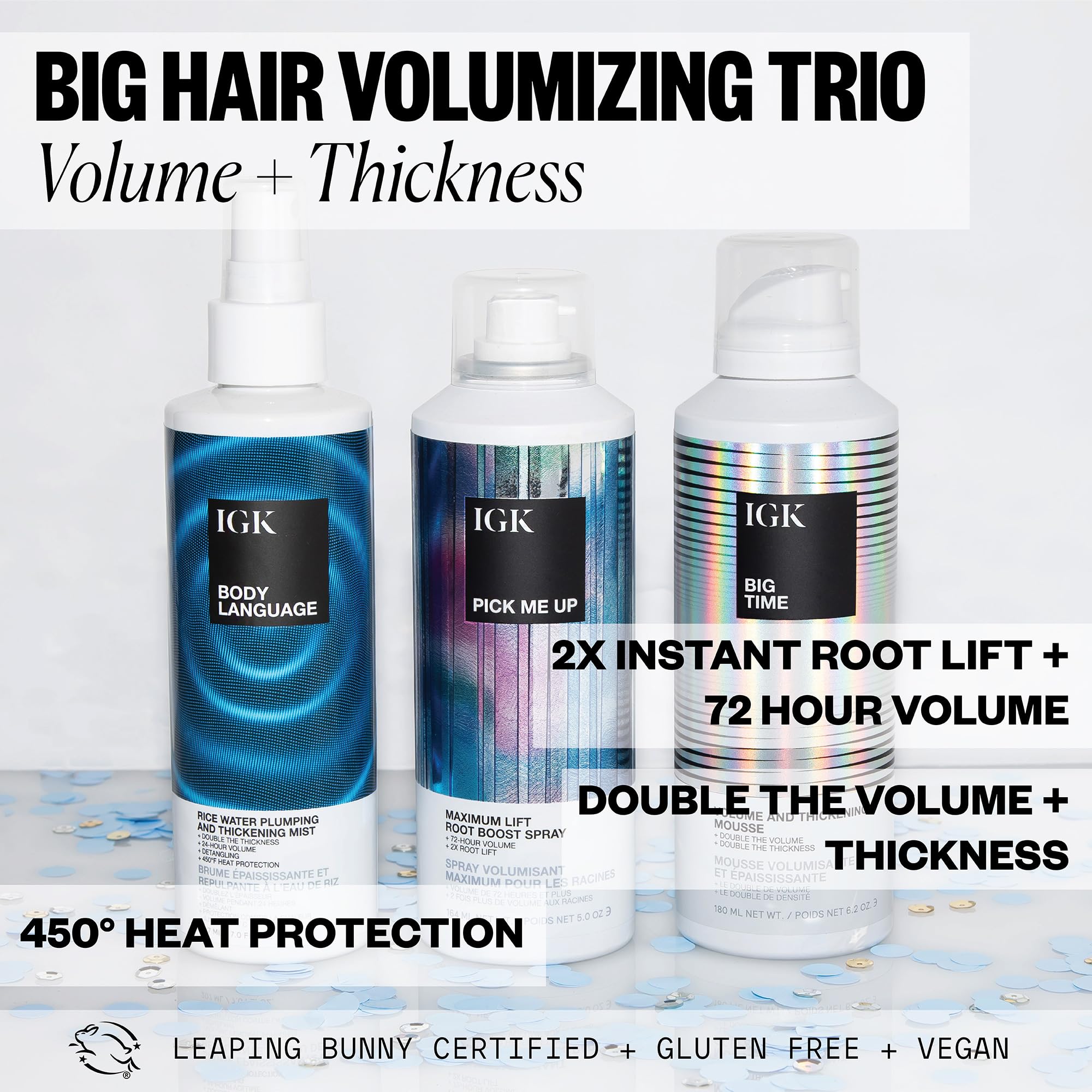 IGK Big Hair Volumizing Trio Kit - Volumizing Shampoo, Conditioner & Hair Treatment for Thicker, Fuller Hair | Perfect for Fine, Flat Hair & Special Occasions
