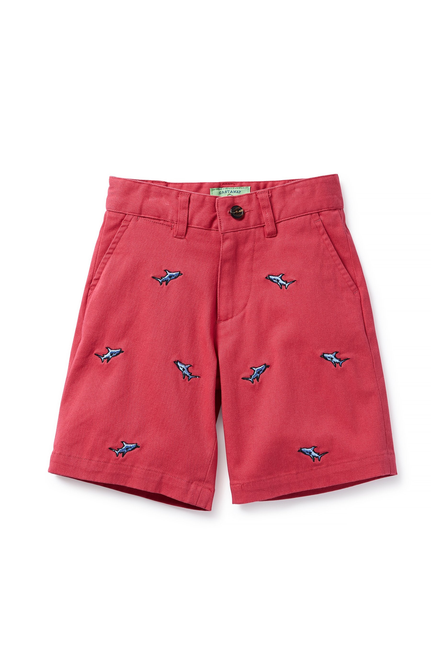 Jetties Stretch Twill Shorts for Men - Comfortable Hurricane Red Color with Shark Design | Perfect for Beach, Surfing & Summer Outdoor Activities