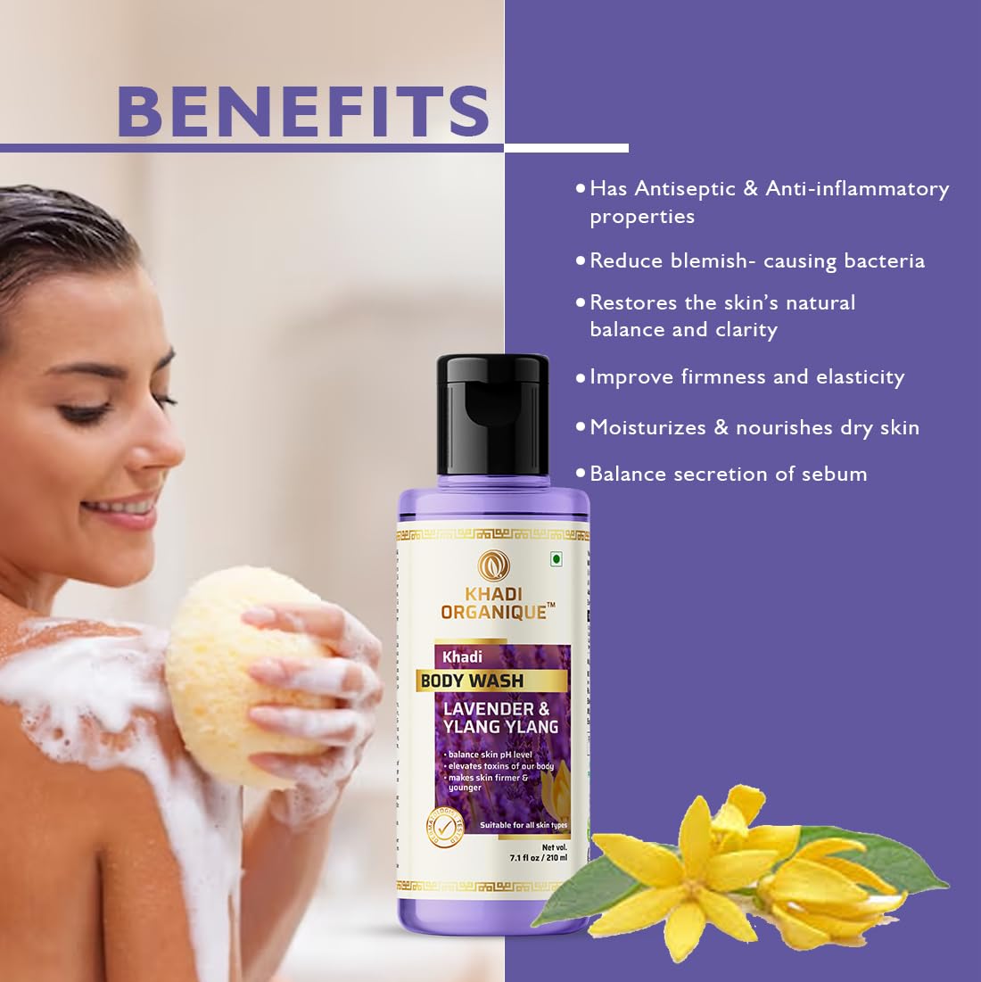 Khadi Organique Lavender & Ylang Ylang Body Wash with Rose Face Wash Combo Pack - Natural Ayurvedic Skincare Set for Relaxation & Glowing Skin - Perfect for Spa Day, Self-Care Routine & Gift Giving