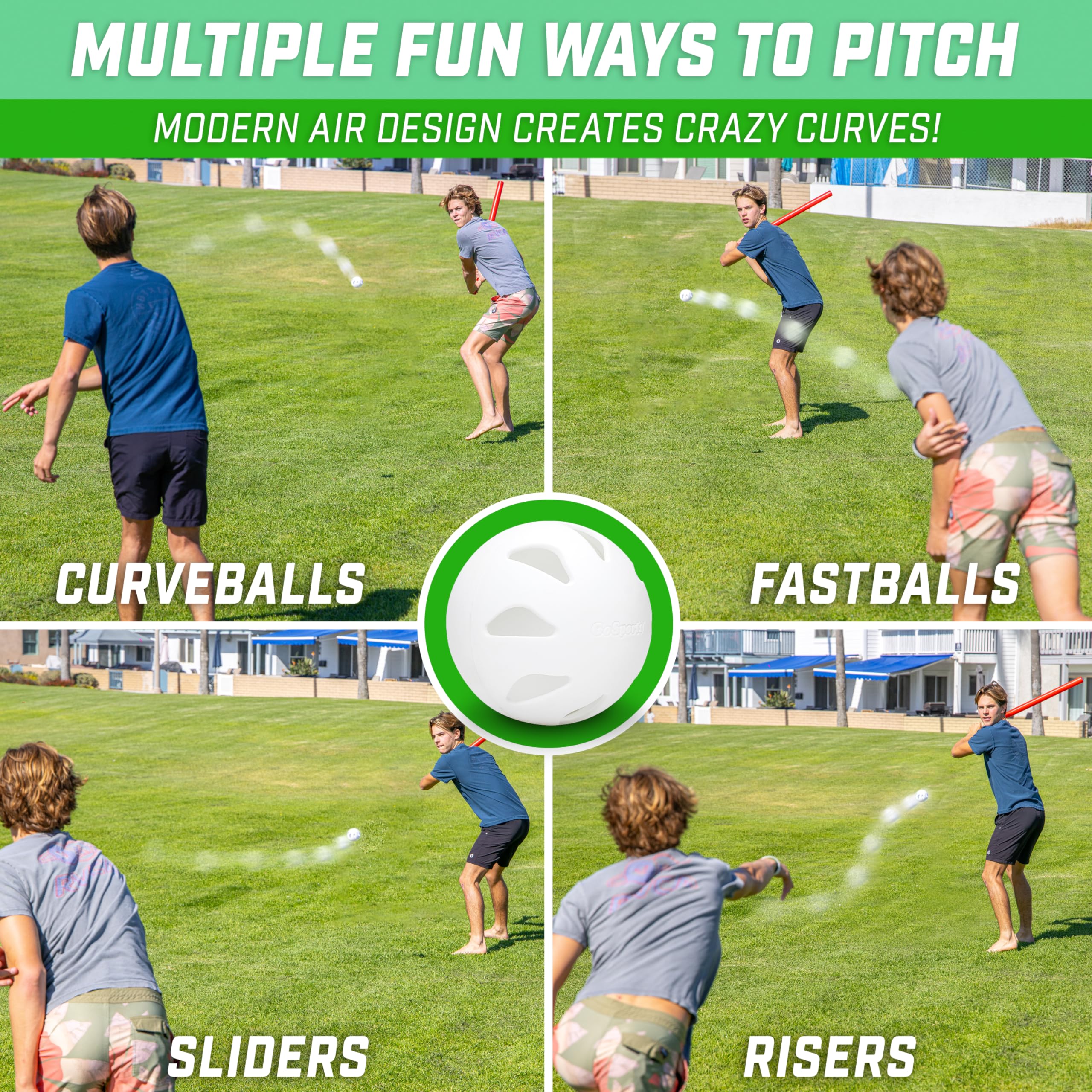 GoSports LotBall AIR Plastic Baseballs - 6 Pack | Lightweight & Durable Training Baseballs for Kids & Adults | Perfect for Backyard Practice, Batting Drills & Soft Toss