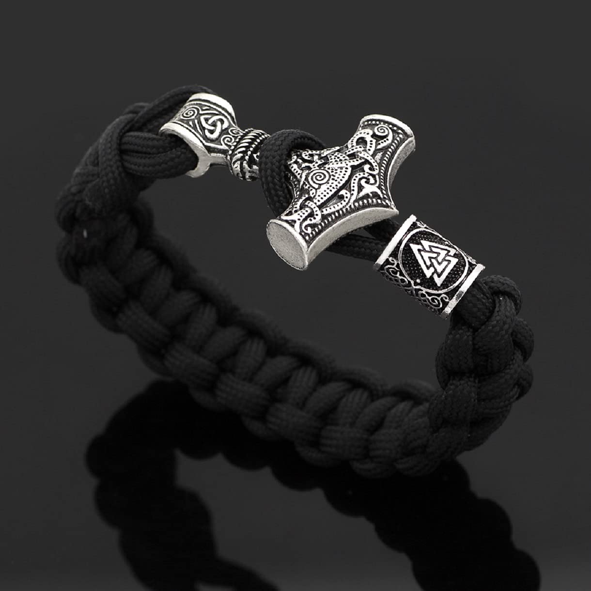 Viking Hammer Bracelet for Men - Norse Valknut Hammer Braided Bracelet with Celtic Knot Design, Odin Rune Jewelry, Punk Bangle | Perfect for Viking Lovers, Norse Mythology Enthusiasts, and Punk Fashion Accessories