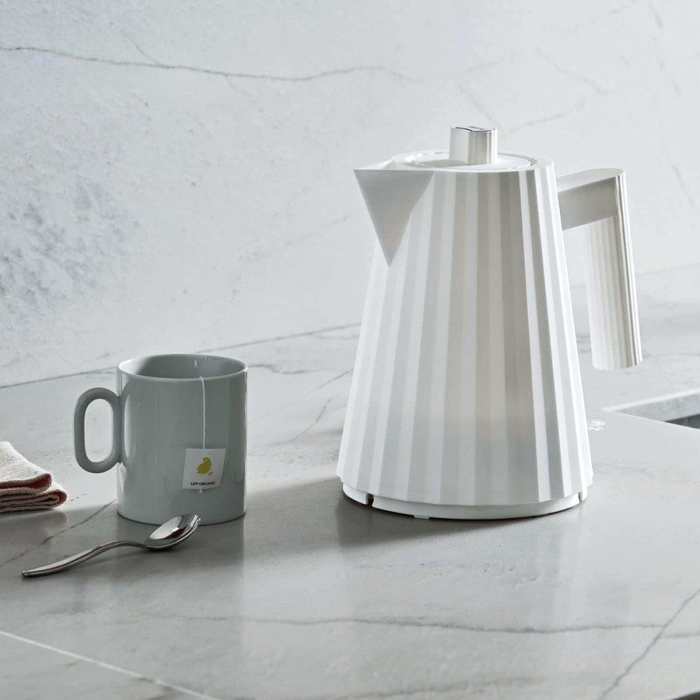 Alessi Plisse Electric Kettle 1L White - Fast Boiling Stainless Steel Water Heater for Tea, Coffee & Office Use