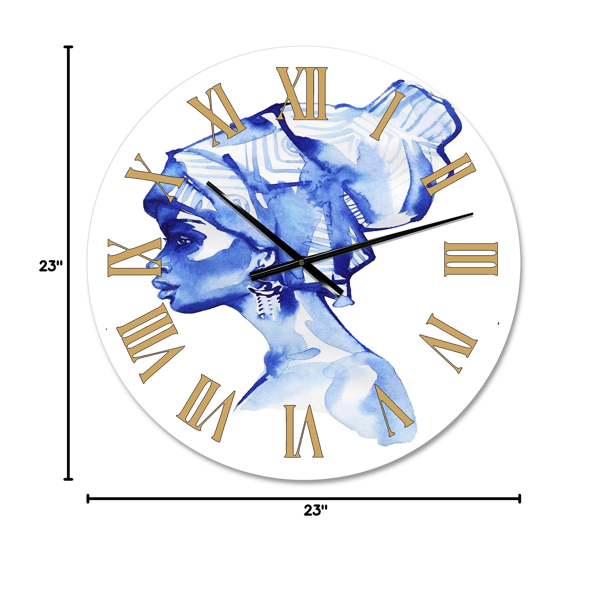 Blue Fashion Portrait Afro American Woman Modern Wall Clock - Large Decorative Wall Clock for Home, Office & Living Room - Unique Gift Idea for Home Decor