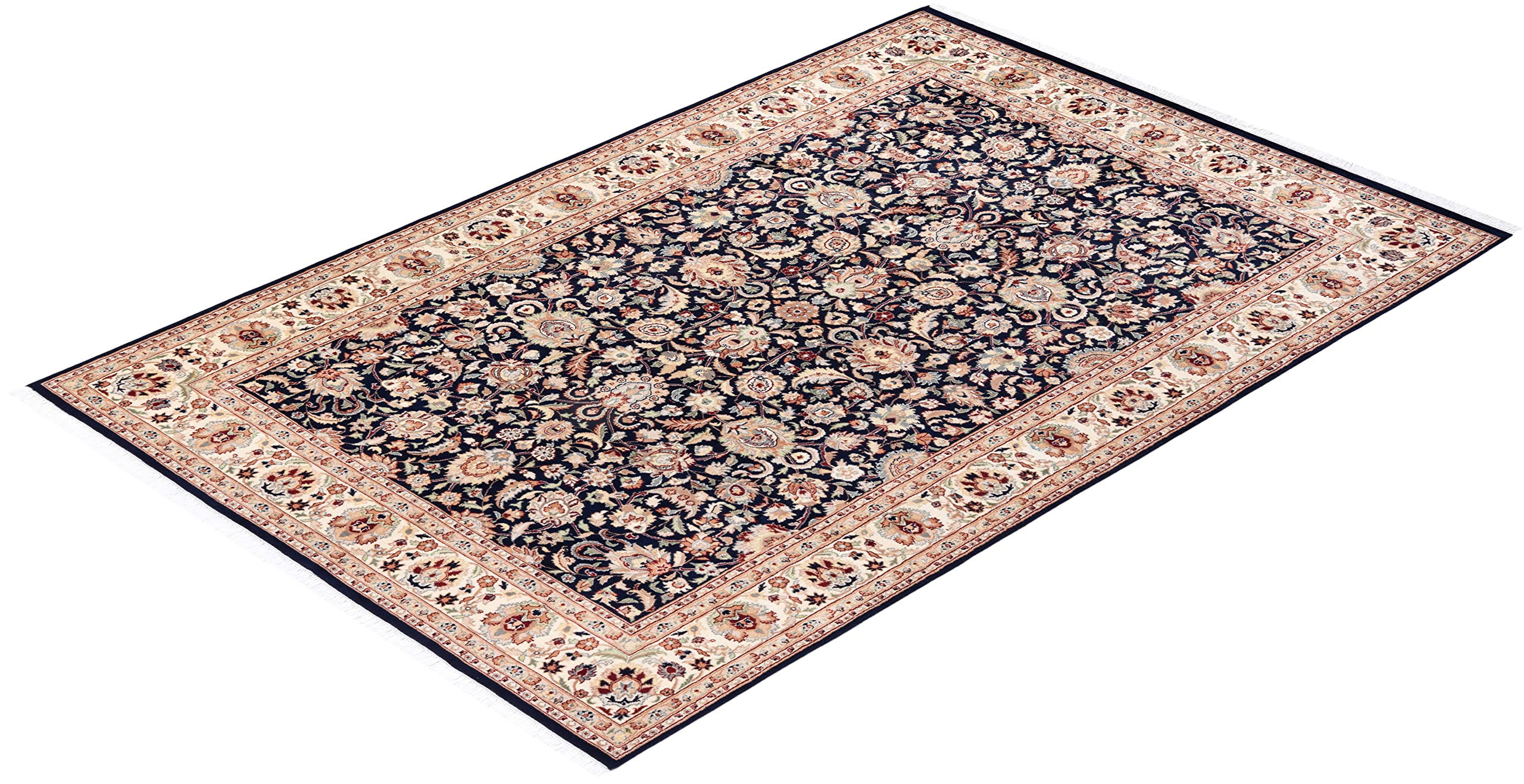 Handmade Blue Oriental Mogul Wool Area Rug 6x9 - Traditional Hand-Knotted One-of-a-Kind Design for Living Room, Bedroom & Home Decor