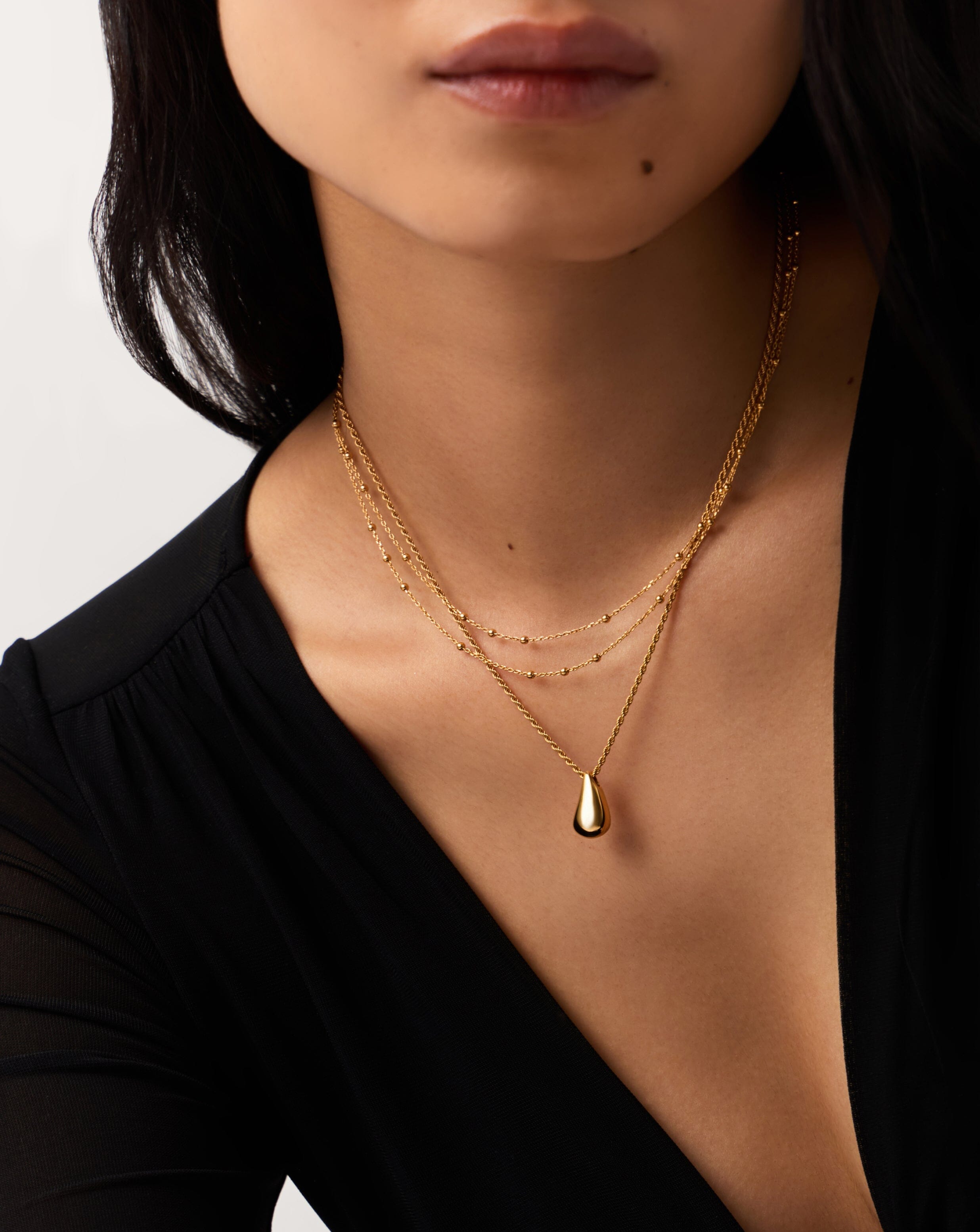 Savi Droplet Pendant & Double Necklace Set - 18k Gold Vermeil Jewelry for Women | Elegant Layered Necklace for Date Night, Wedding & Everyday Wear
