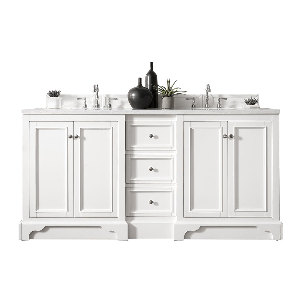 De Soto 72 Inch Double Bathroom Vanity with 3CM Classic White Quartz Countertop - Bright White Finish for Modern Bathroom Remodel & Master Suite Upgrade
