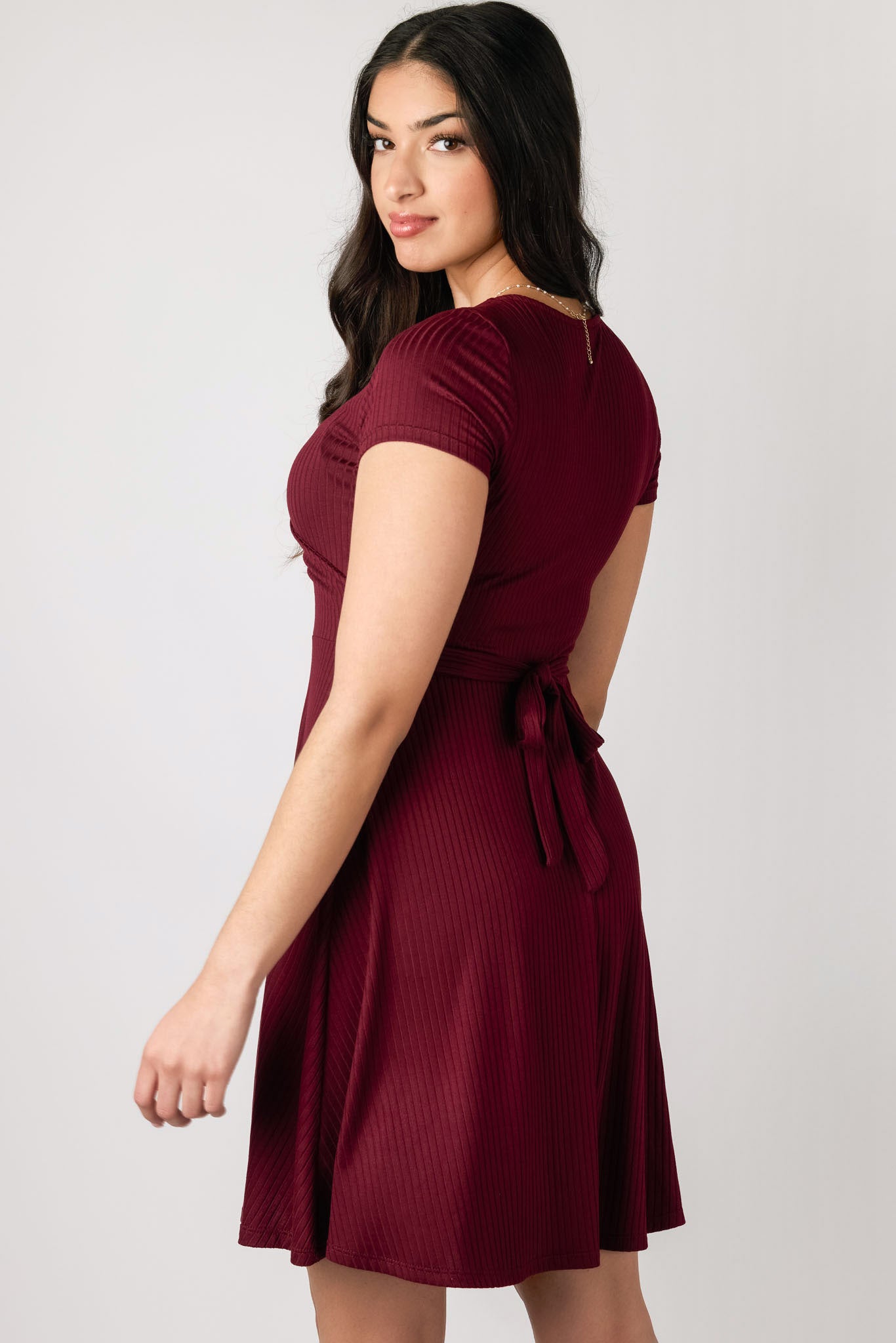Stylish Ribbed Knit Crossover Skater Dress for Women - Flattering A-Line Mini Dress for Date Night, Party & Casual Wear