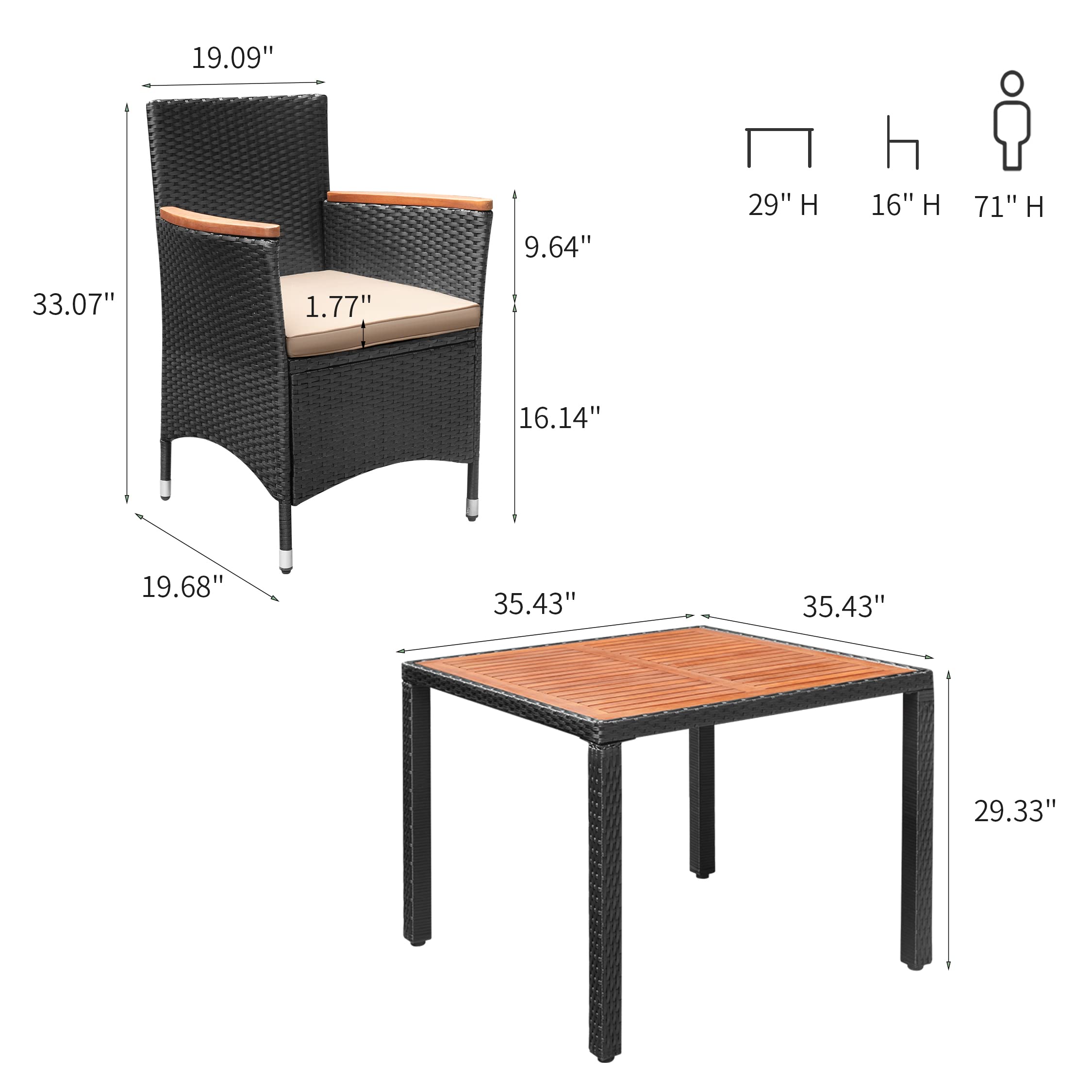 Flamaker 5-Piece Outdoor Dining Set - Acacia Wood Patio Table & Chairs with Soft Cushions, Weather-Resistant Wicker Furniture for Deck, Backyard, Garden - Perfect for Outdoor Entertaining & Relaxation