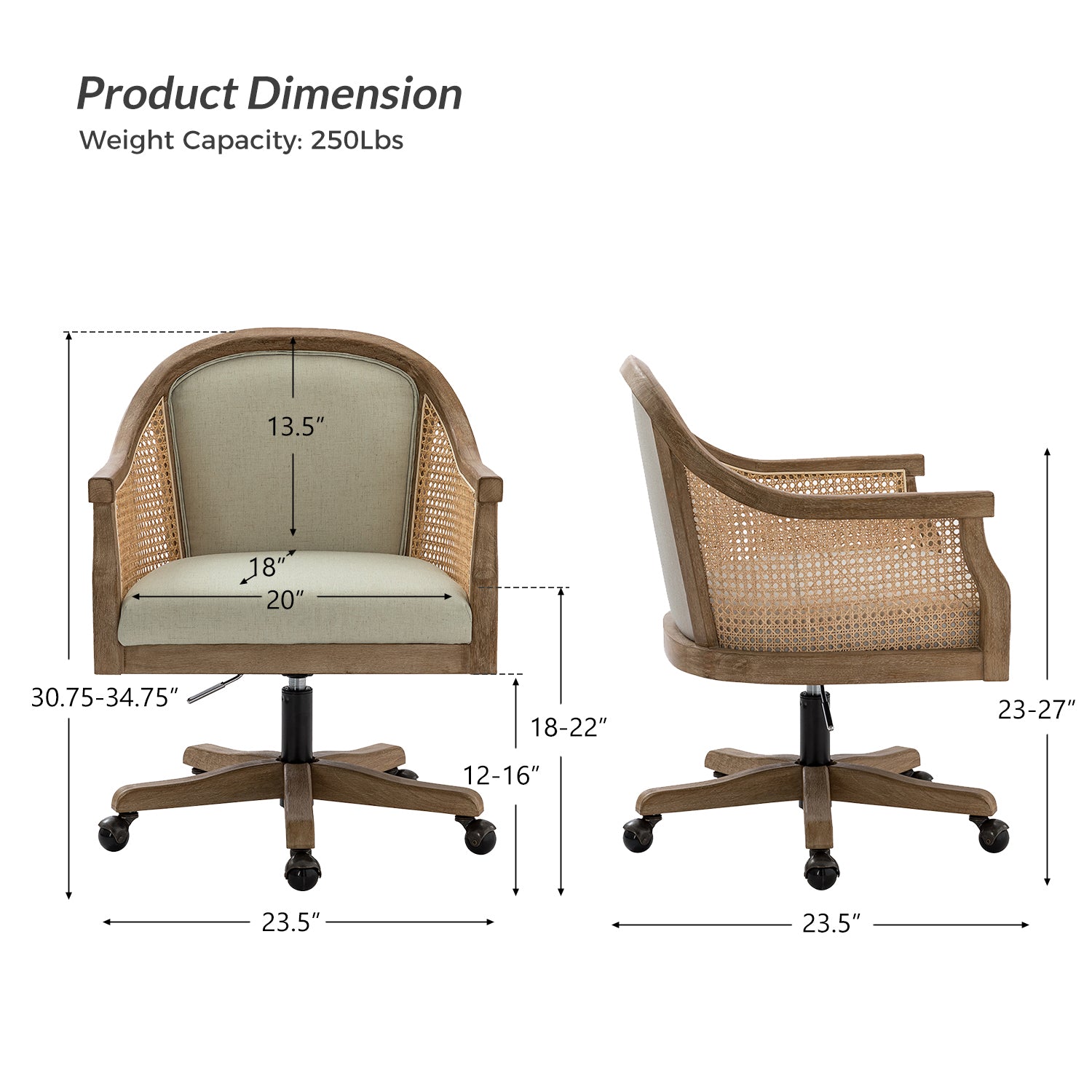 Audrey Task Accent Chair with Rattan Arms - Modern Home Office Chair for Small Spaces, Comfortable Writing Desk Chair with Woven Rattan Backrest - Perfect for Study Rooms, Living Rooms & Cozy Corners