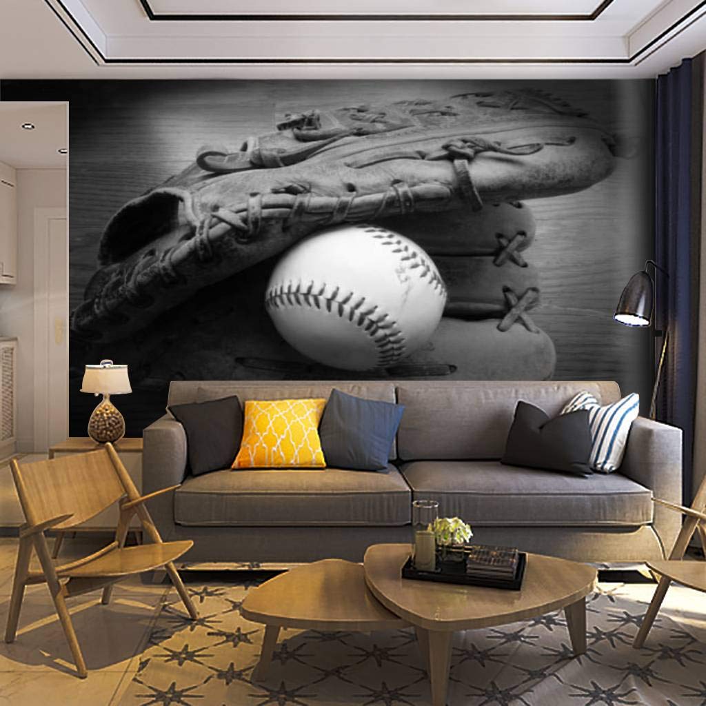 Vintage Baseball Glove & Ball Peel and Stick Wallpaper Mural - Self-Adhesive Removable Wall Decal for Living Room, Bedroom, Home Office - Easy DIY Wall Decor for Sports Fans & Vintage Theme Rooms