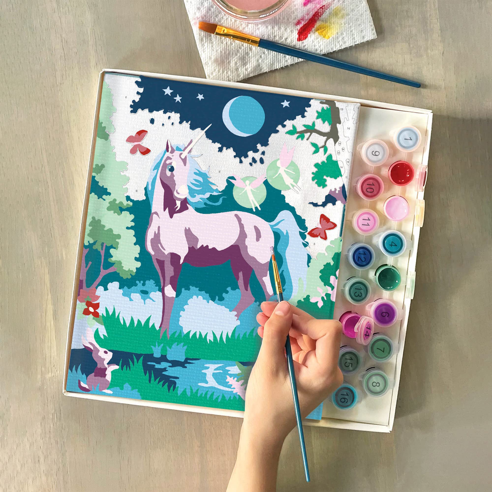 Bright Stripes Paint by Numbers Kit for Kids - Easy DIY Unicorn Painting with Pre-Printed Canvas & Frame | Creative Art Activity for Children's Room Decor & Birthday Gifts