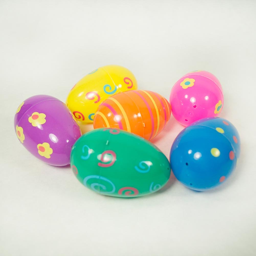 Large Plastic Printed Easter Eggs - Colorful Decorations for Easter Party, Spring Home Decor & Kids Egg Hunt Activities