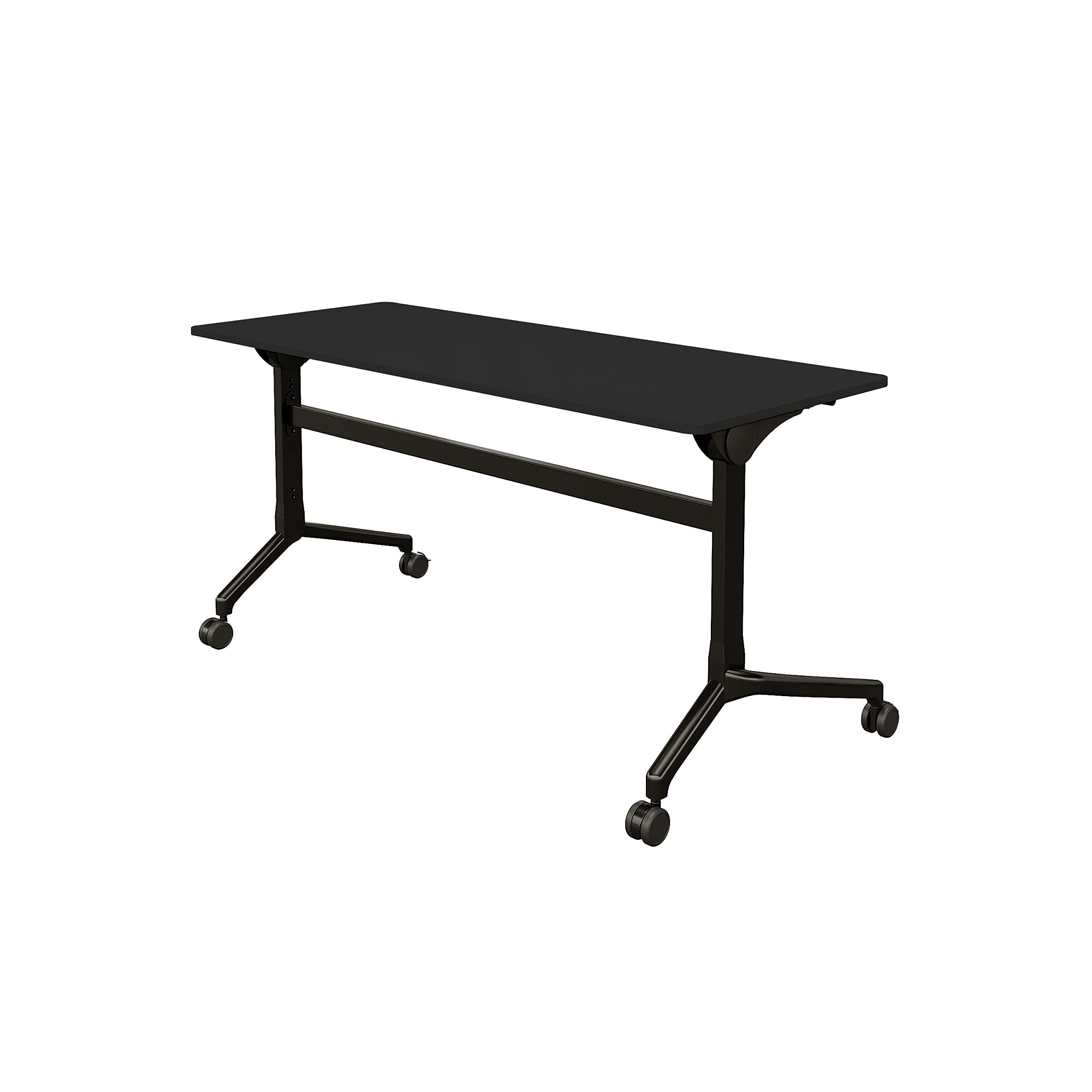 6ft Foldable Flip Top Training Table with Rolling Casters - Black Adjustable Height Folding Table with Linking Brackets for Multiple Configurations - Perfect for Classrooms, Gyms, and Event Spaces