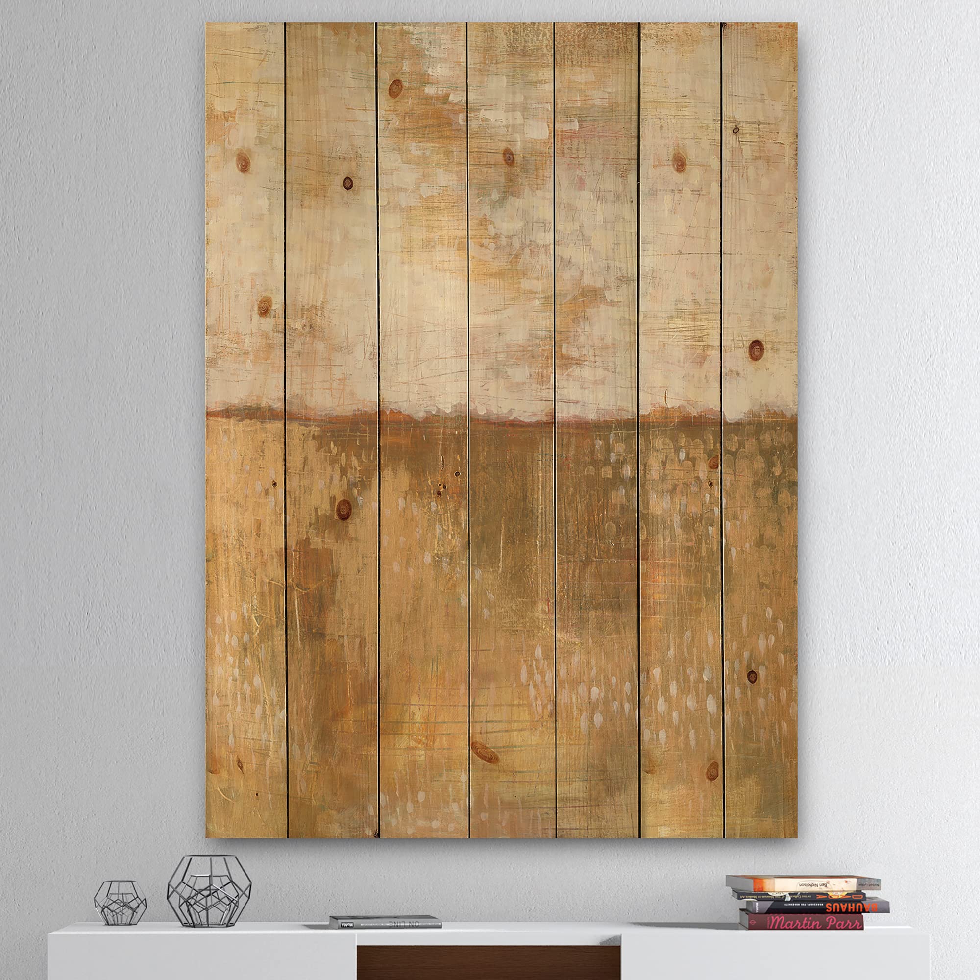 DesignQ Amber Modern Horizon Traditional Wood Wall Decor - Brown Wood Wall Art, Large Abstract Wood Panels Printed on Natural Pine - Perfect for Living Room, Bedroom & Office Decor