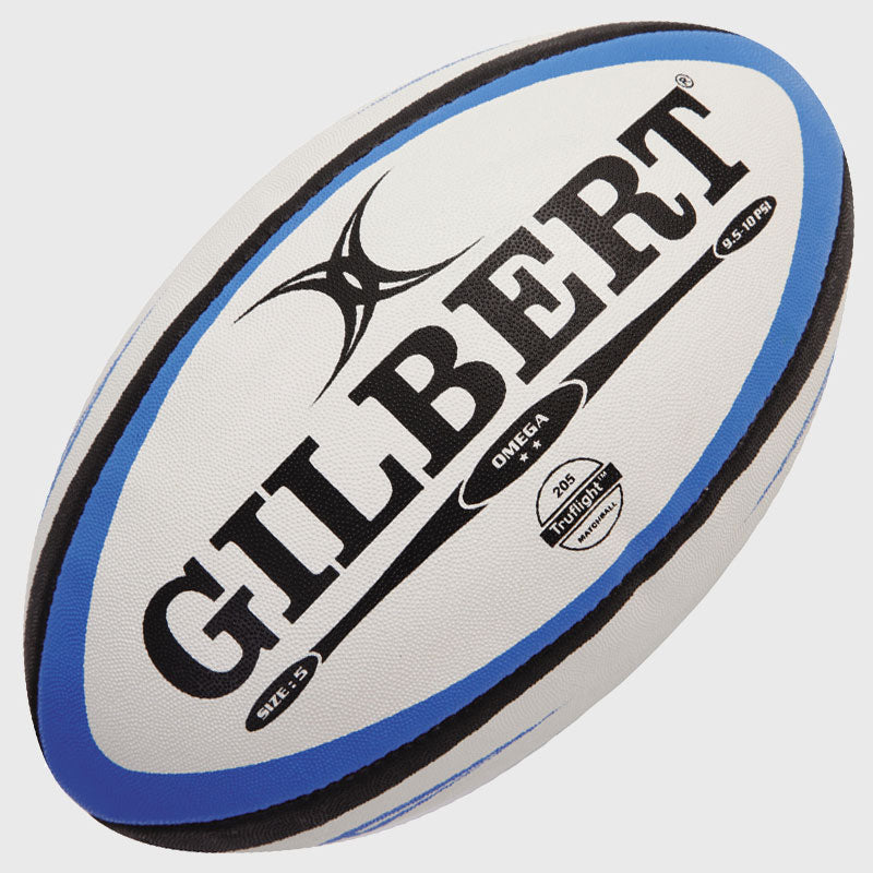 Gilbert Omega Match Rugby Ball - Official Size 5 Blue & Black - Perfect for Competitive Matches, Training, and Rugby Games