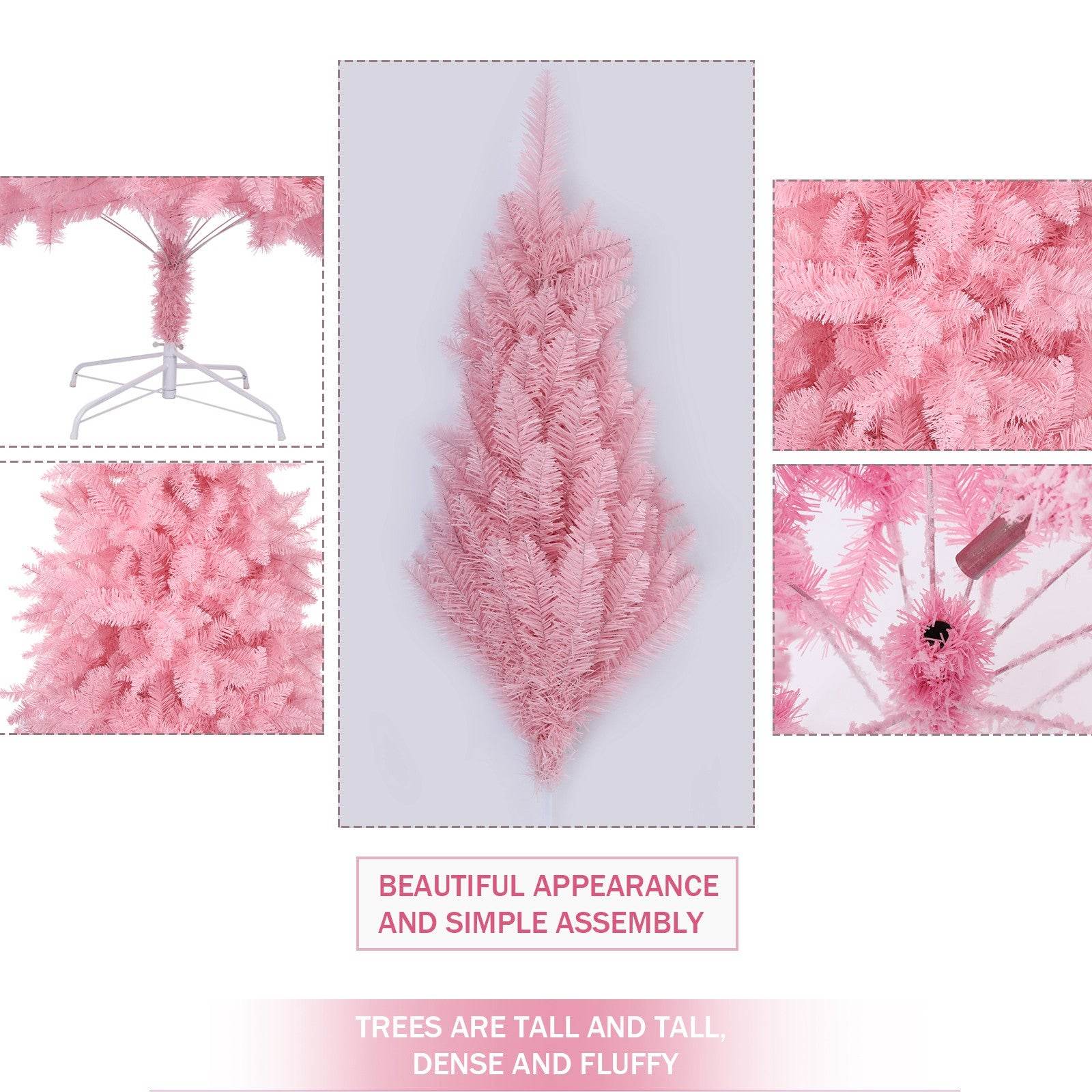 8ft Pink Artificial Christmas Tree - Kawaii Style Holiday Decor for Home, Office & Party | Fluffy Branches & Easy Setup