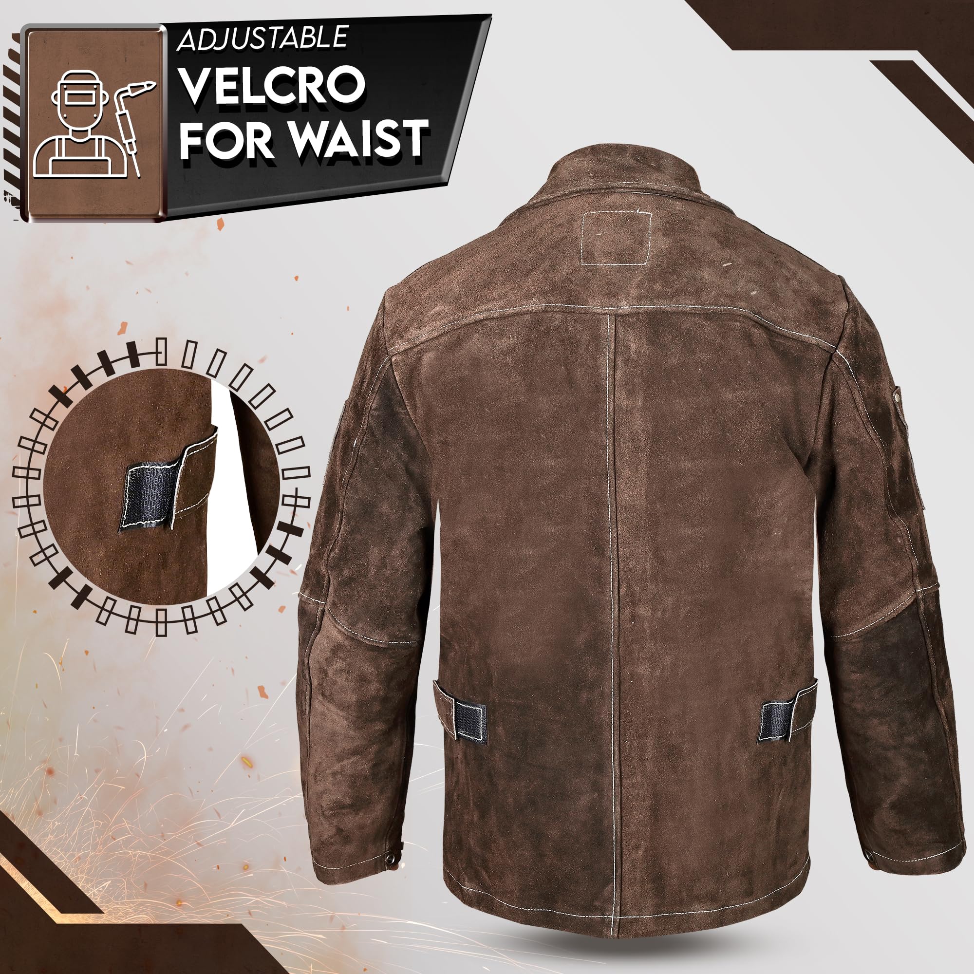 Men's & Women's Heat & Flame Resistant Leather Welding Jacket - Heavy Duty FR Safety Jacket for Welders - Perfect for Metalworking, Construction & DIY Projects