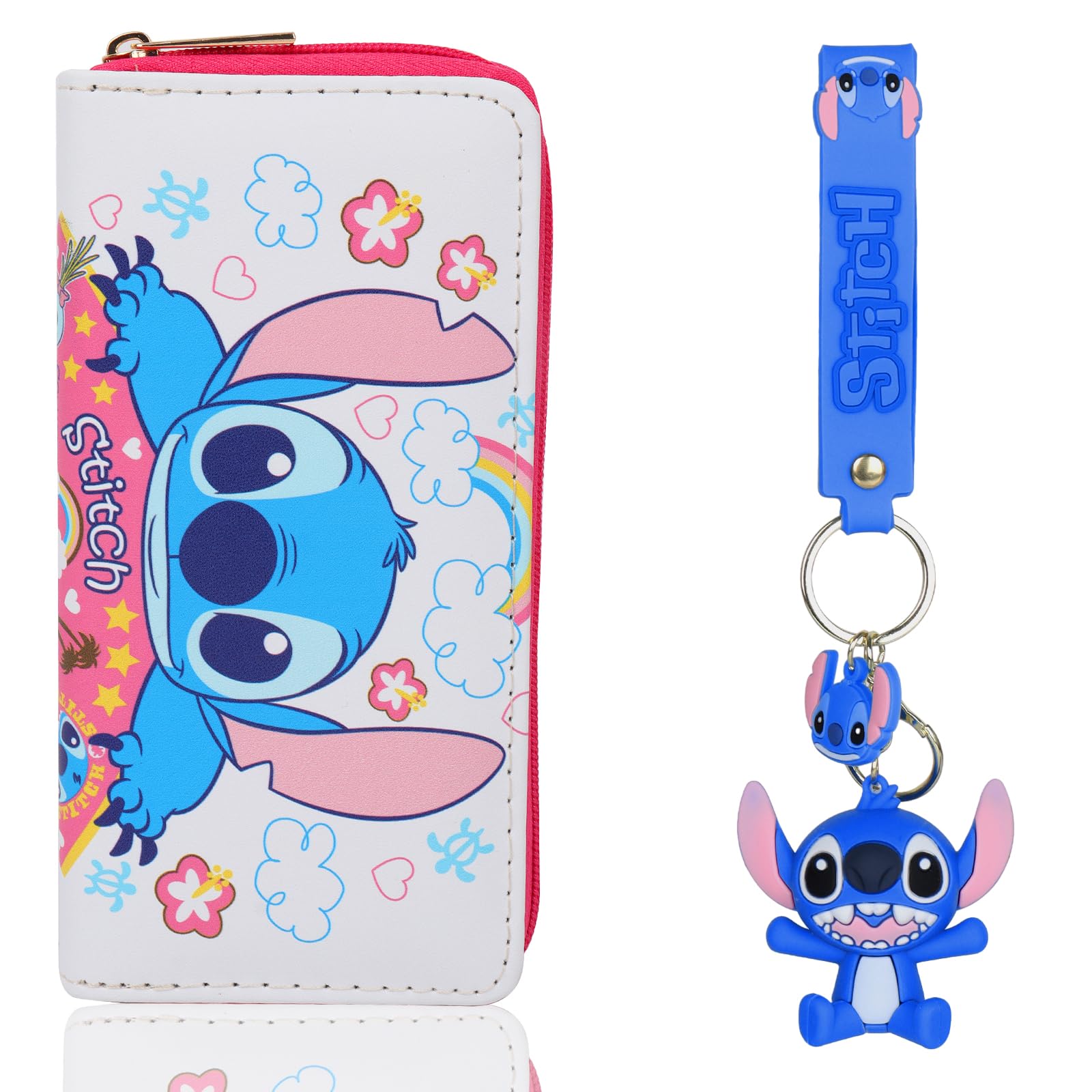 Mprocen RFID Blocking PU Leather Wallet - Cute Cartoon Stitch Print Slim Credit Card Holder with Zipper, Large Capacity for Women & Men | Perfect for Travel, Shopping & Everyday Use