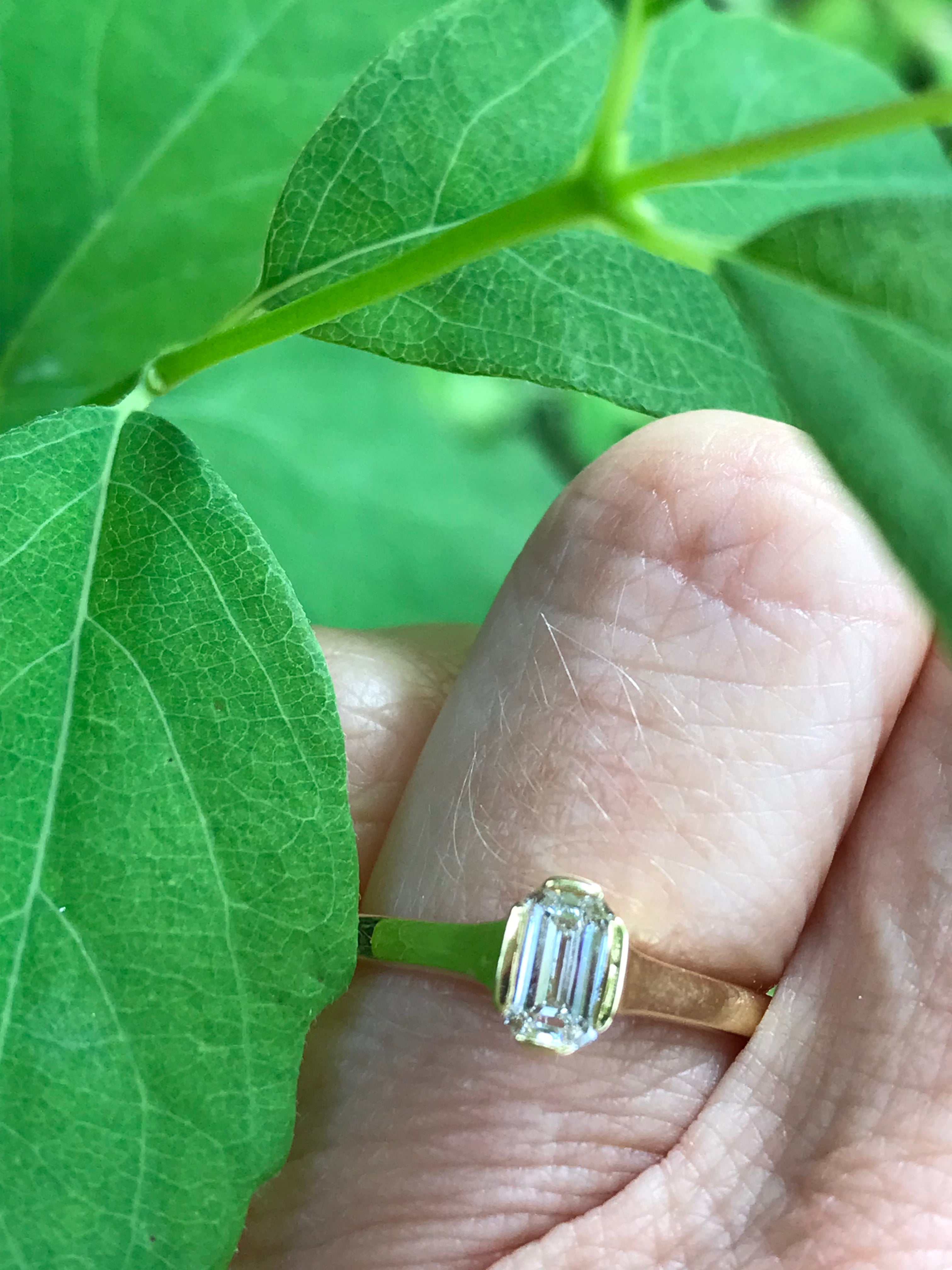 18ct Yellow Gold 0.39ct Emerald Cut Natural Diamond Ring for Women - Elegant Engagement, Wedding & Anniversary Jewelry Gift