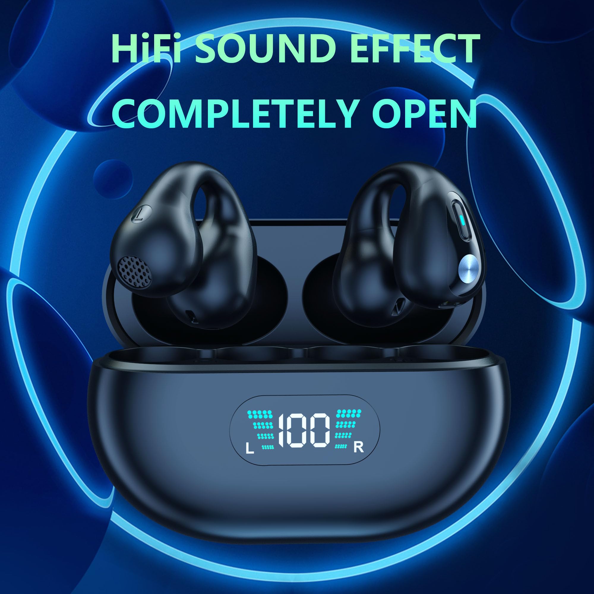 Wireless Clip Earbuds with Earhooks - Mini Bone Conduction Headphones, Bluetooth 5.3, IPX7 Waterproof, Open Ear Design, Noise Canceling for Cycling, Running, Workouts & Outdoor Sports