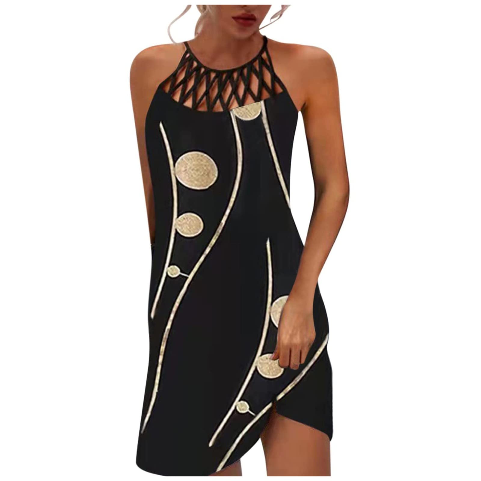 Women's Sexy Halter Dresses - Summer Casual Spaghetti Strap T-Shirt Dress with Criss Cross Neckline | Perfect for Beach, Vacation, and Sundress Outfits