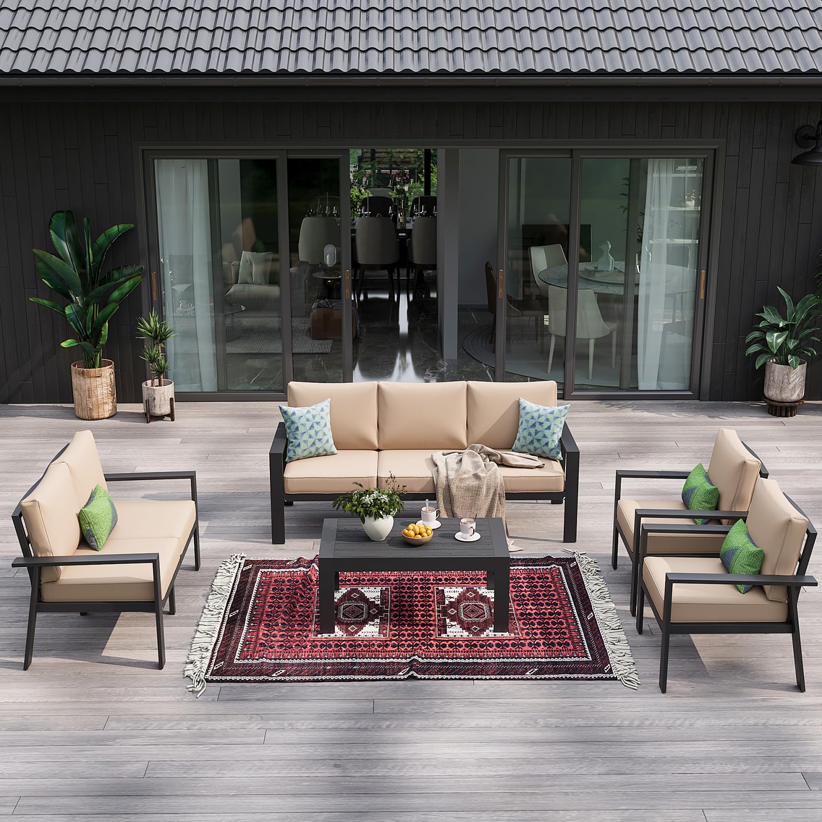 Aoxun 5-Piece Outdoor Patio Furniture Set - Durable Aluminum Sectional with Waterproof Cushions & Coffee Table, Perfect for Lawn, Garden, Backyard, and Poolside Relaxation (Beige)