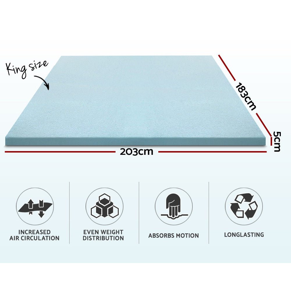 Cool Gel Memory Foam Mattress Topper with Bamboo Cover - 5cm King Size | Pressure Relief & Temperature Regulation for Back Pain & Hot Sleepers | Perfect for Bedroom, Guest Room & Dorm
