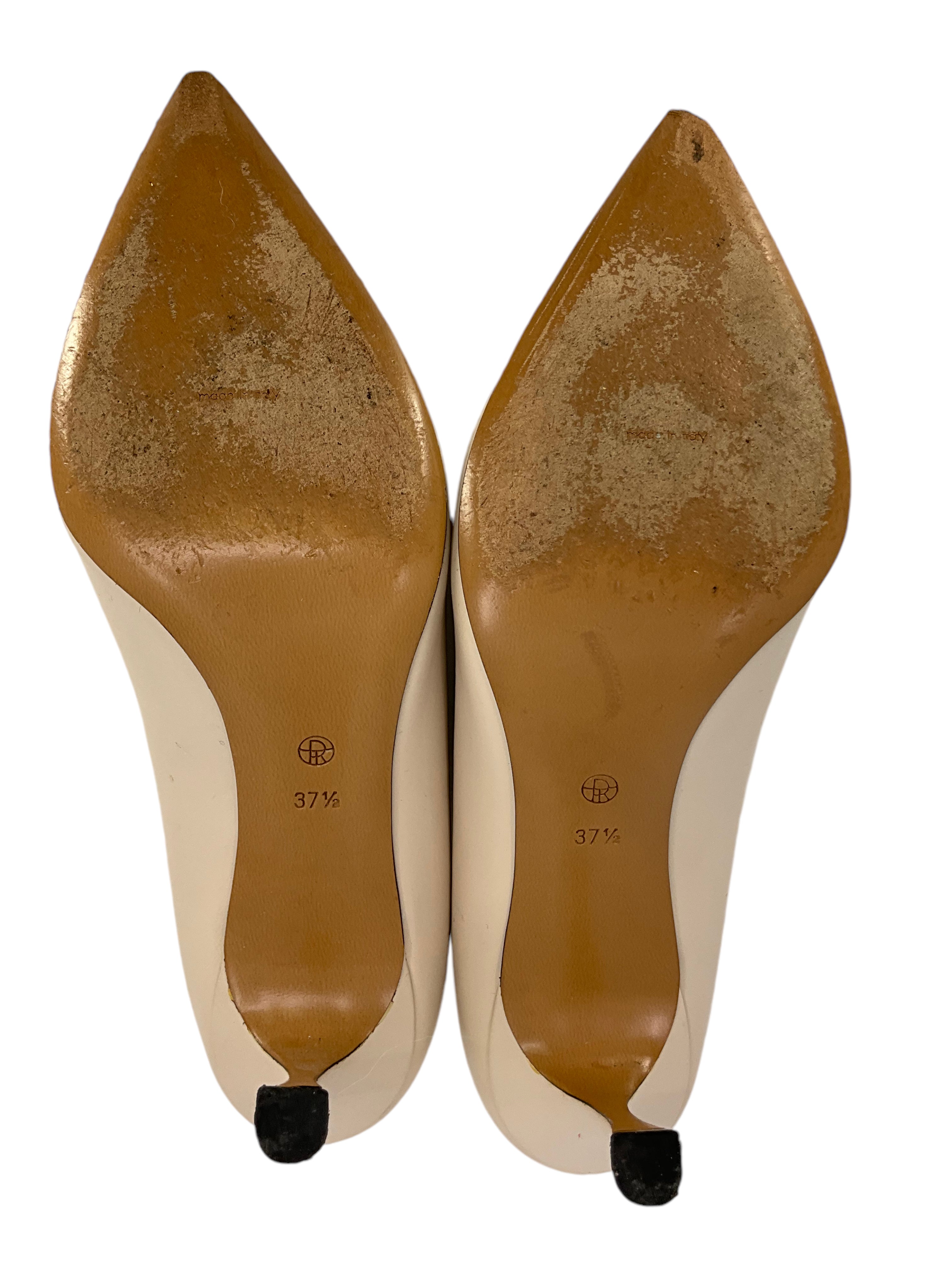 THE ROW Women's Bow Accent Leather Pumps - Size 7.5 US | Elegant Pointed Toe Heels for Wedding, Office & Special Occasions