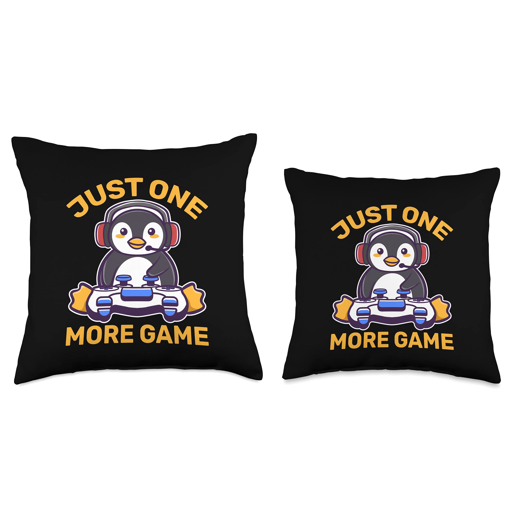 Just One More Game Kawaii Penguin Anime Gamer Throw Pillow - Soft Cute Gaming Decor for Bedroom, Living Room & Office