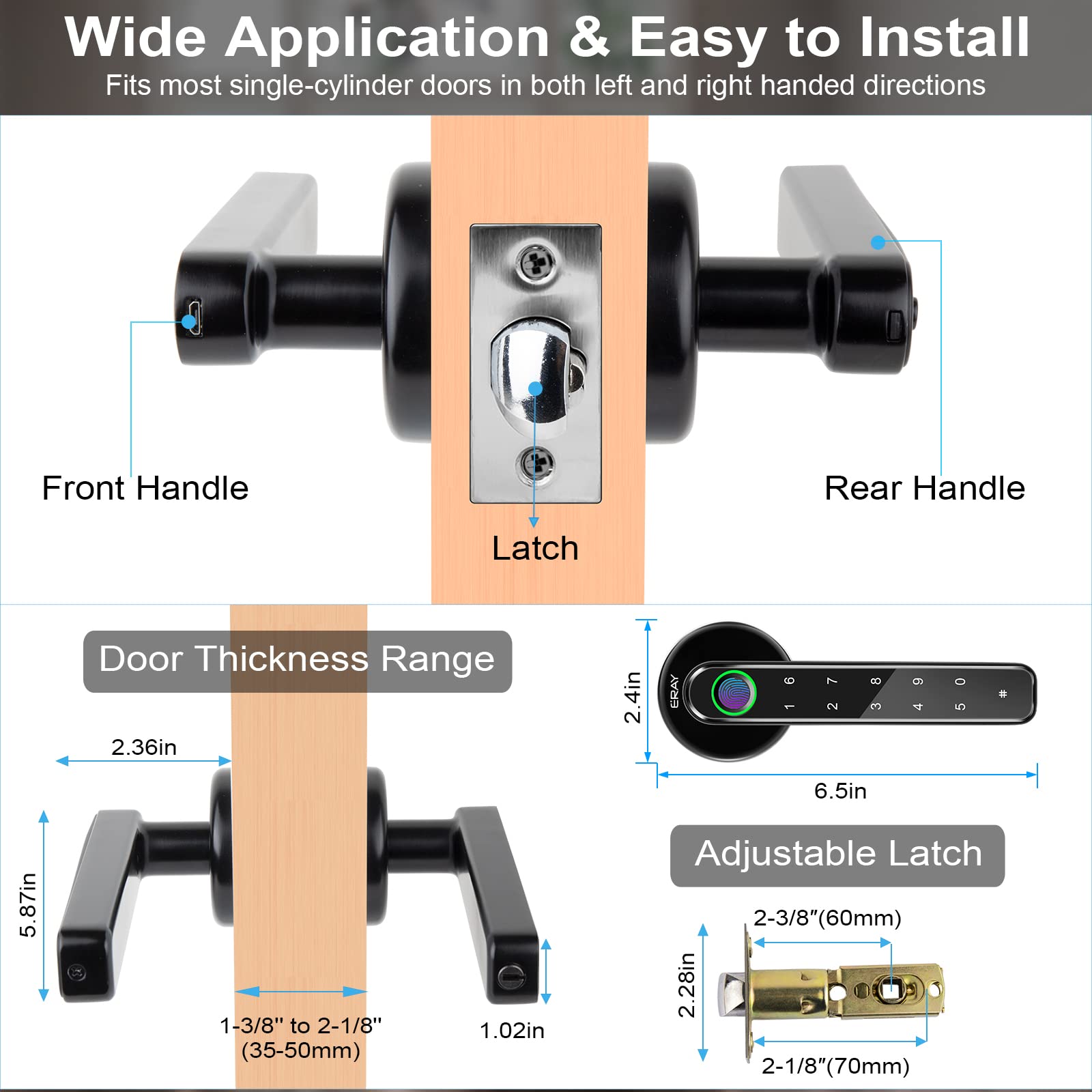 Smart Door Lock - 4-in-1 Keyless Entry with Bluetooth, Fingerprint, Keypad & Keys | Secure Home, Hotel & Apartment Interior Lock Set | Perfect for Vacation Rentals & Smart Home Security