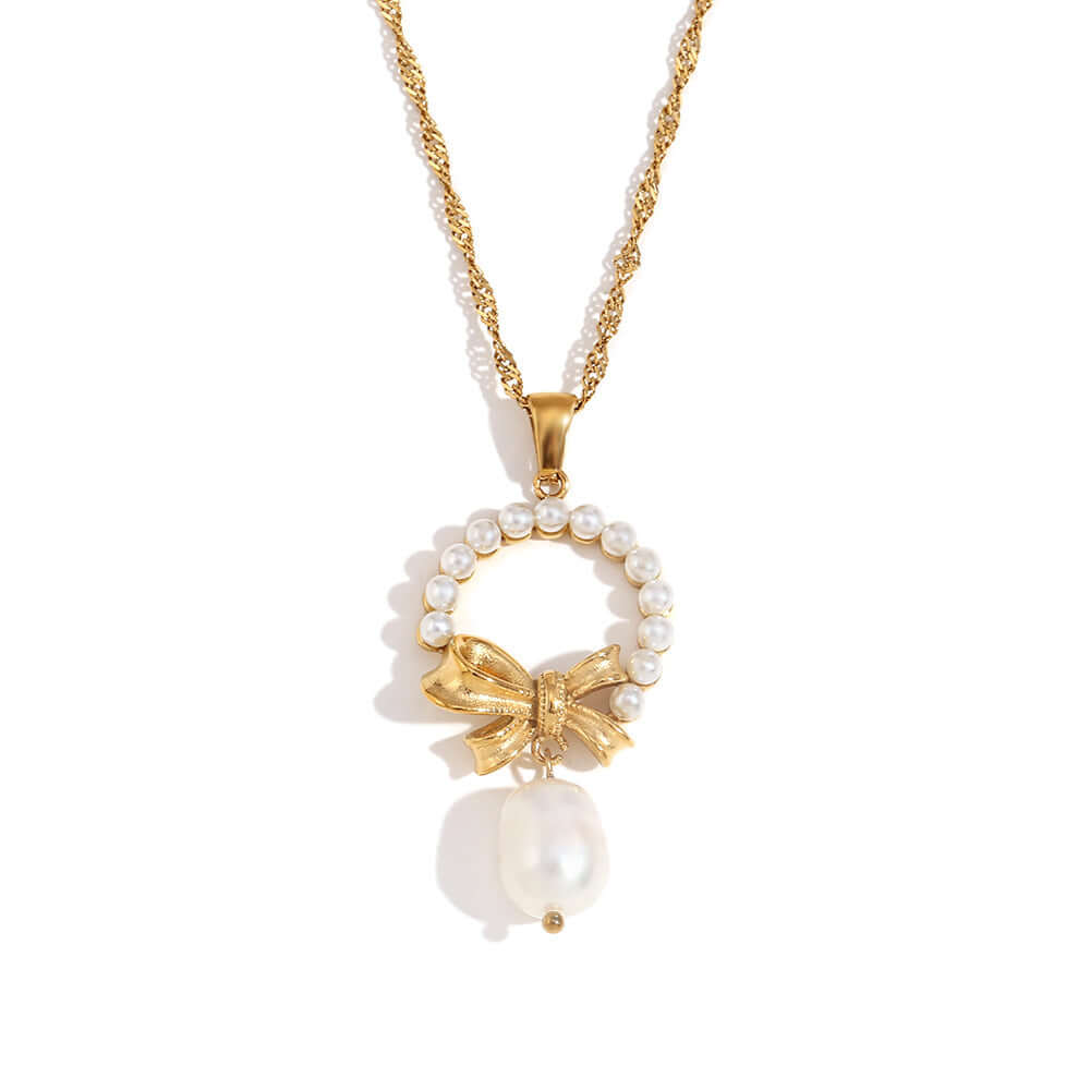 Elegant Pearl Bow Pendant Necklace for Women - Dainty Jewelry Gift for Her | Perfect for Weddings, Parties & Special Occasions | N3307