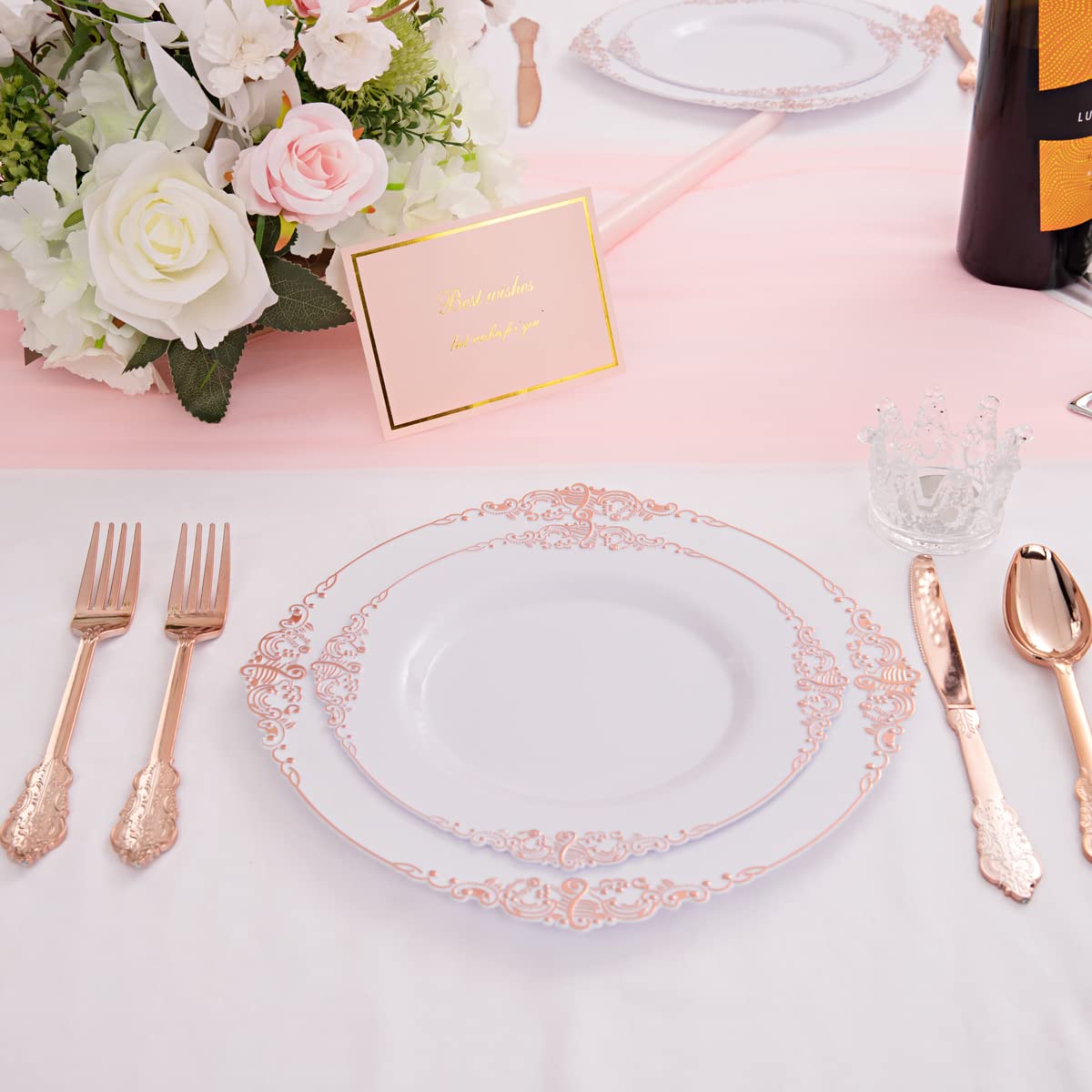 Liacere 60-Pack Rose Gold Plastic Plates Set - 30PCS 10.25